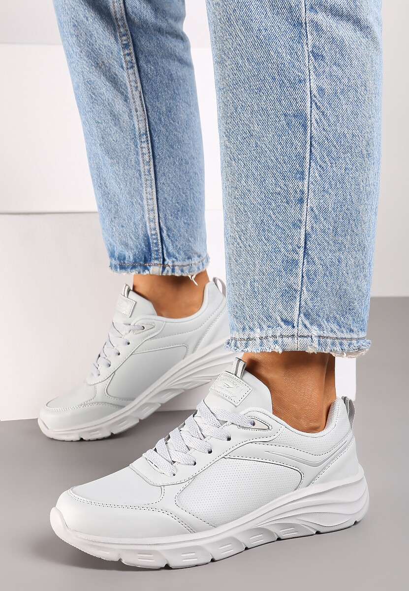 Jasnoszare Casualowe Buty Sportowe Sneakersy na Płaskiej Tłoczonej Podeszwie Velanitta