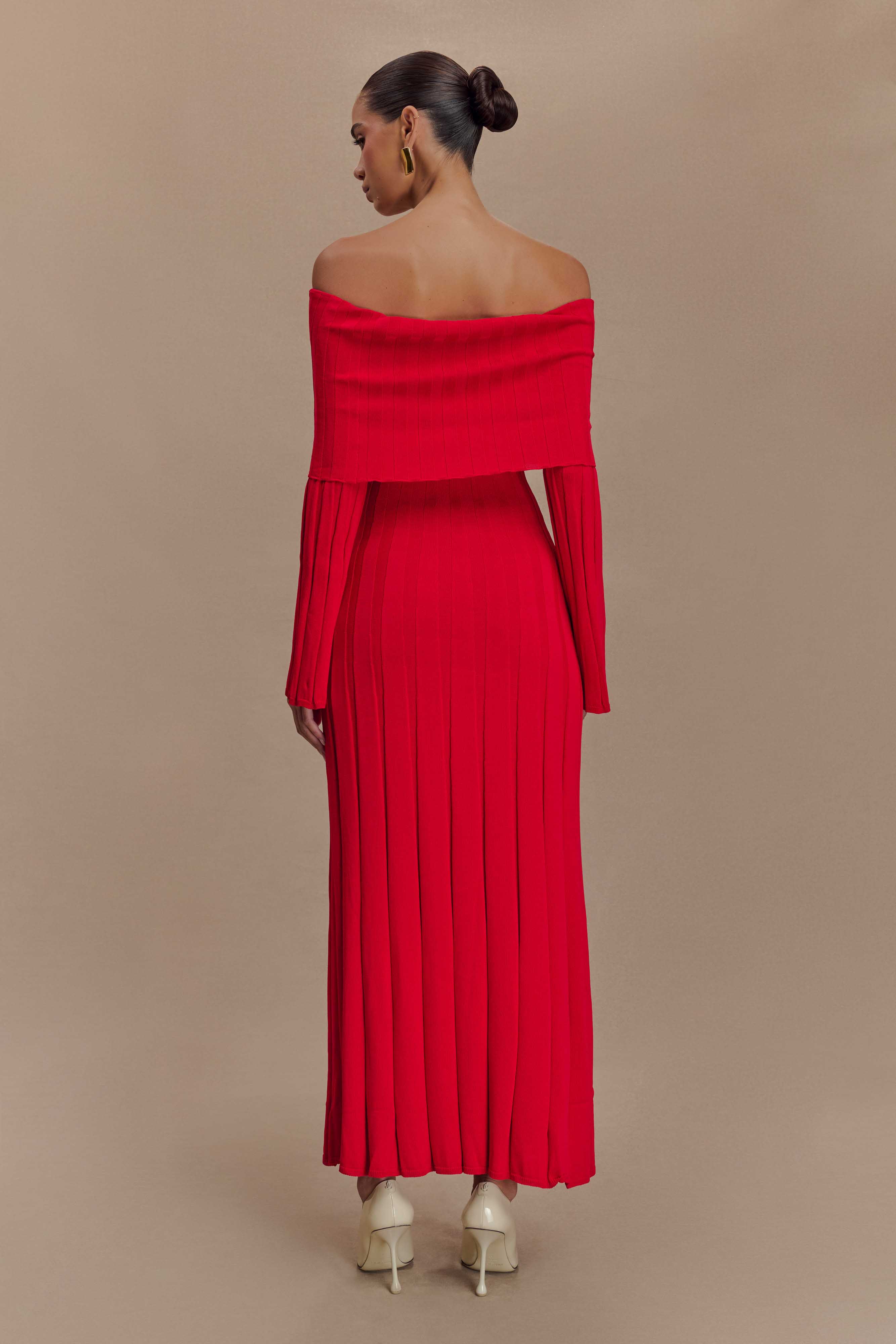 Alonza Long Sleeve Knit Midi Dress - Red