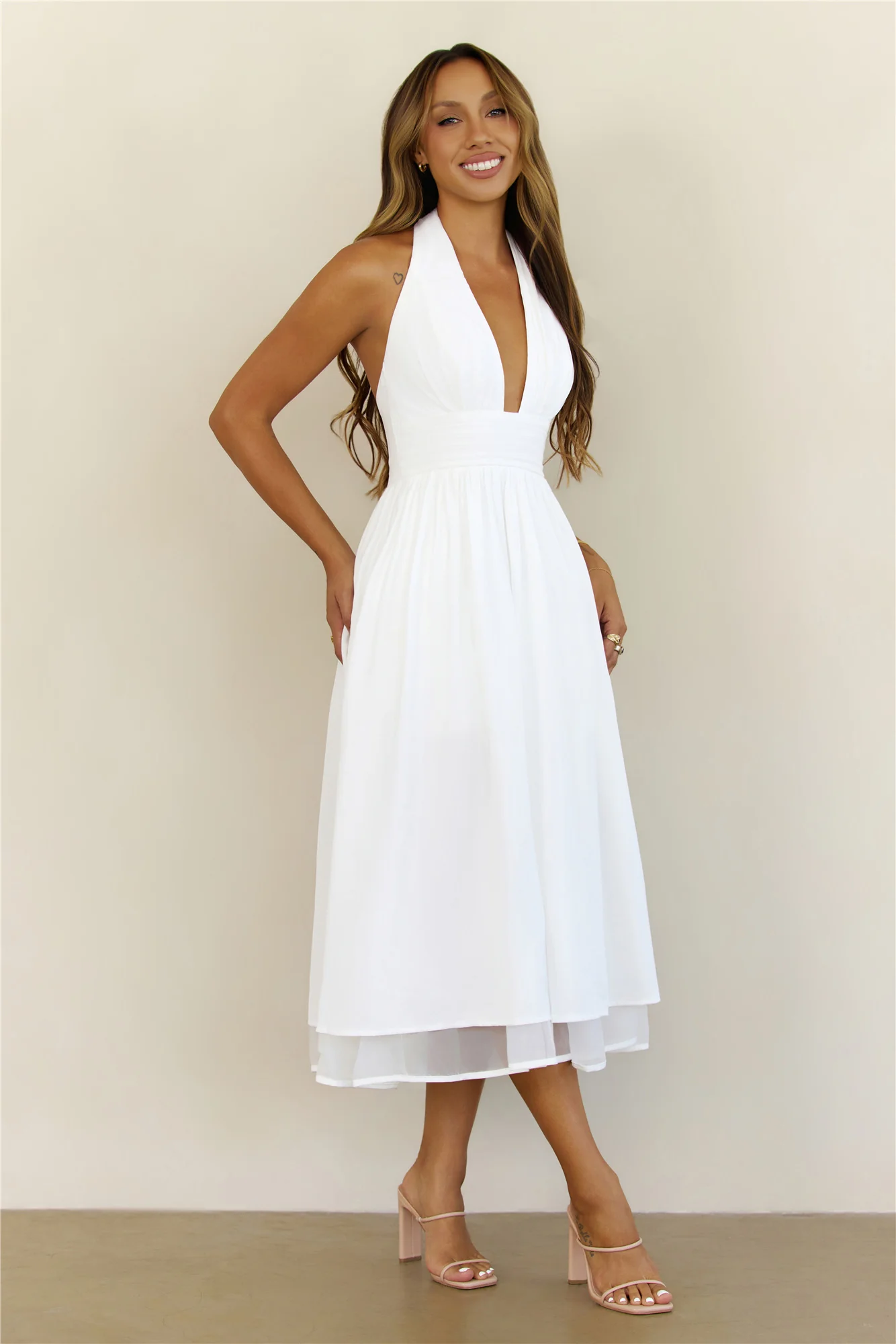 Slow Burn Love Halter Midi Dress White