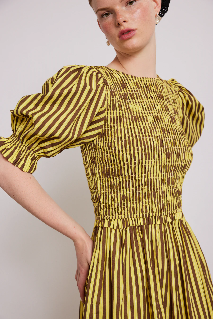 bluebelle midi dress - brown yellow stripe - luluinthesky