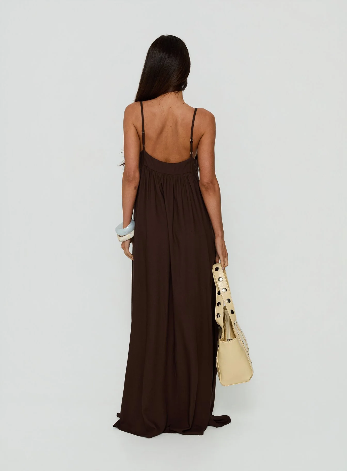 Wildah Linen Smock Maxi Dress Brown - FASHION NOB