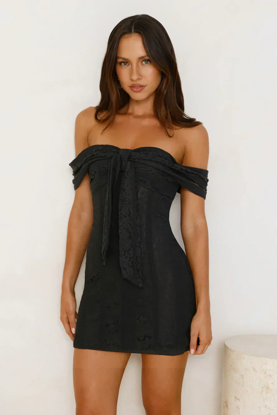 Dainty Number Off Shoulder Lace Mini Dress