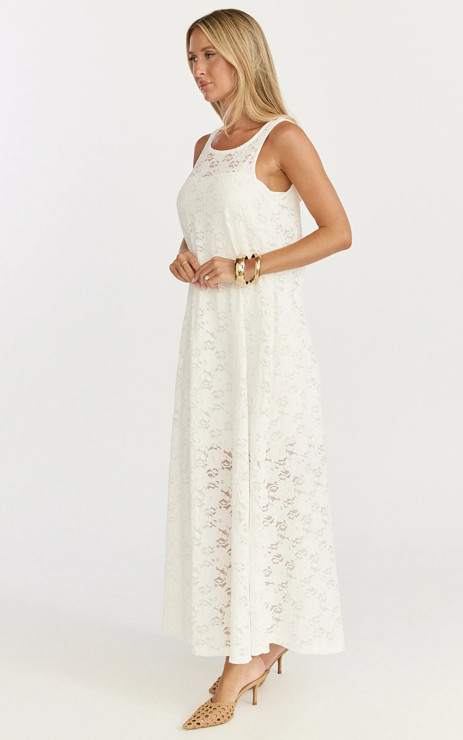 Bella Midi Dress - Lace Shift Dress in Off White