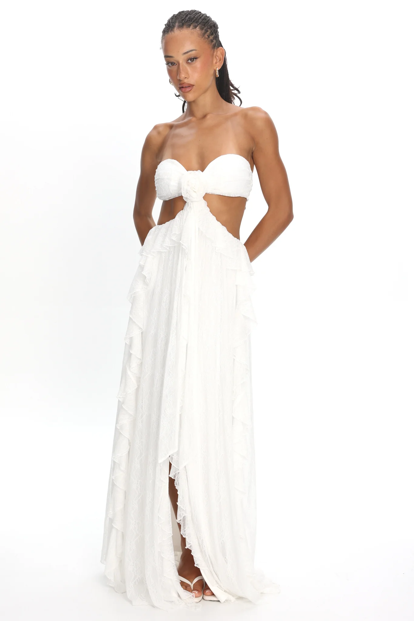 Santiago Cut-Out Ruffle Dress Lace White