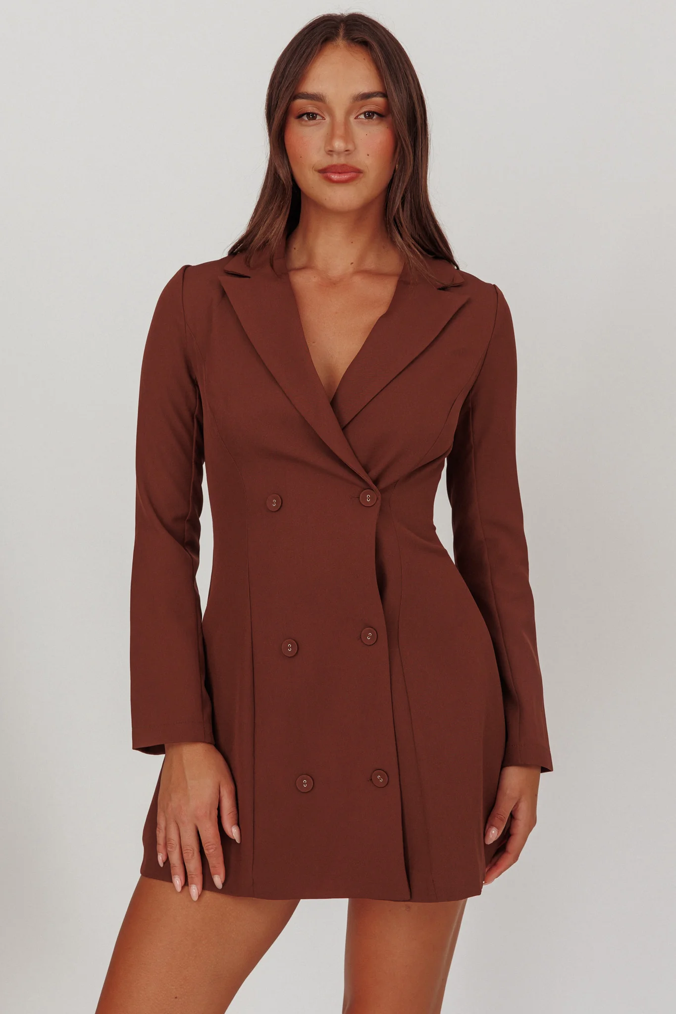 Austria Double Breasted Mini Dress Chocolate