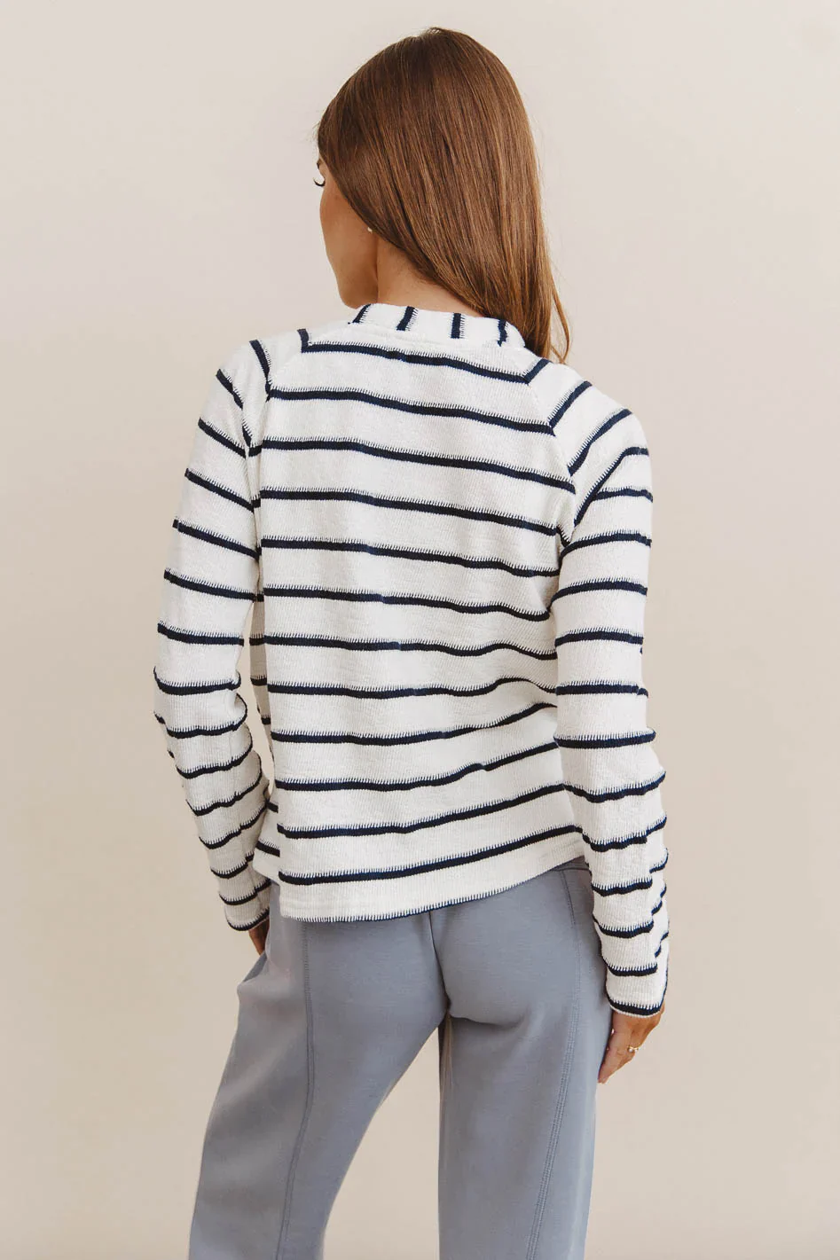 Franny Striped Grommet Top in Navy