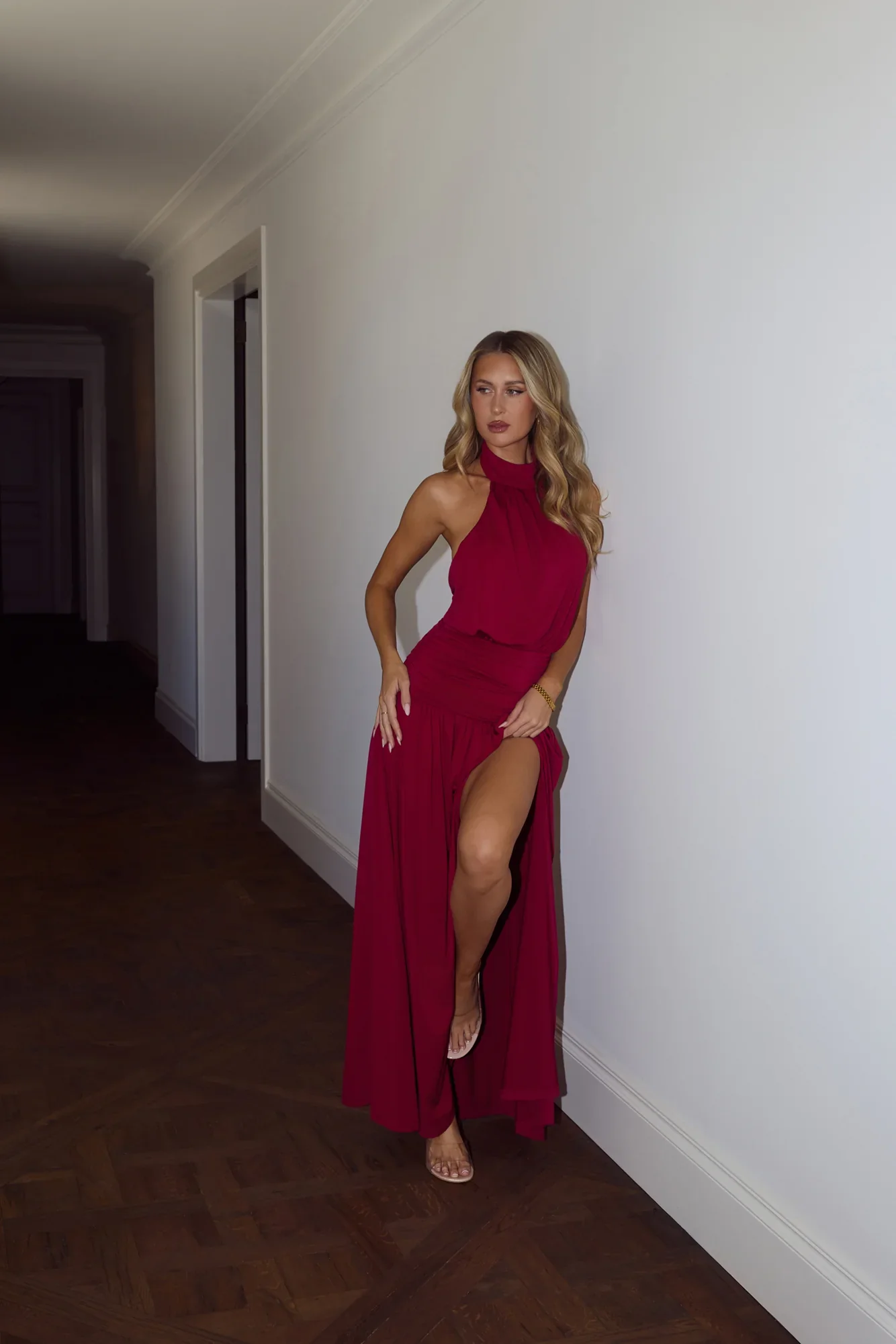 Rosé Petal Dreams Halter Maxi Dress Berry - luluinthesky