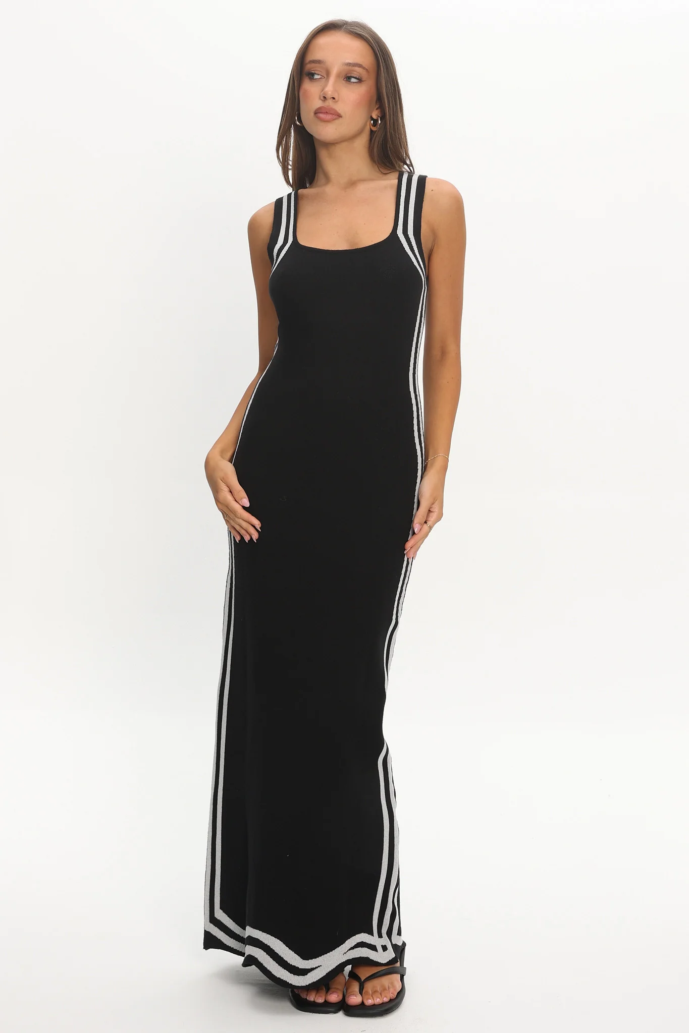 Roselynne Square Neck Knit Maxi Dress Black