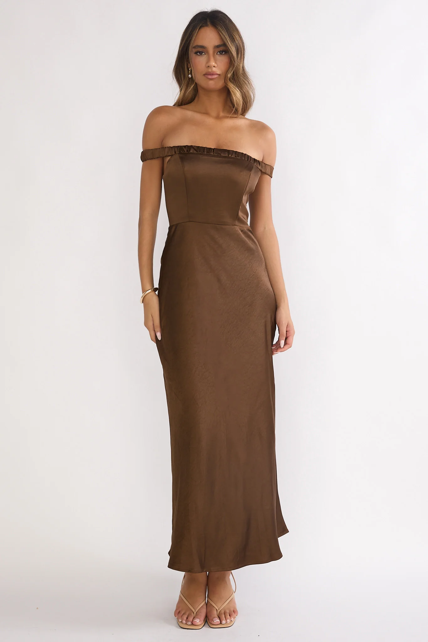 Cari Off-Shoulder Strap Maxi Dress Chocolate