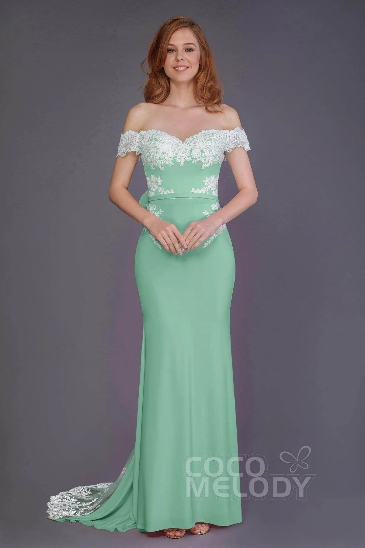 Mermaid Sweep Train Knitted Fabric Bridesmaid Dress PR3491