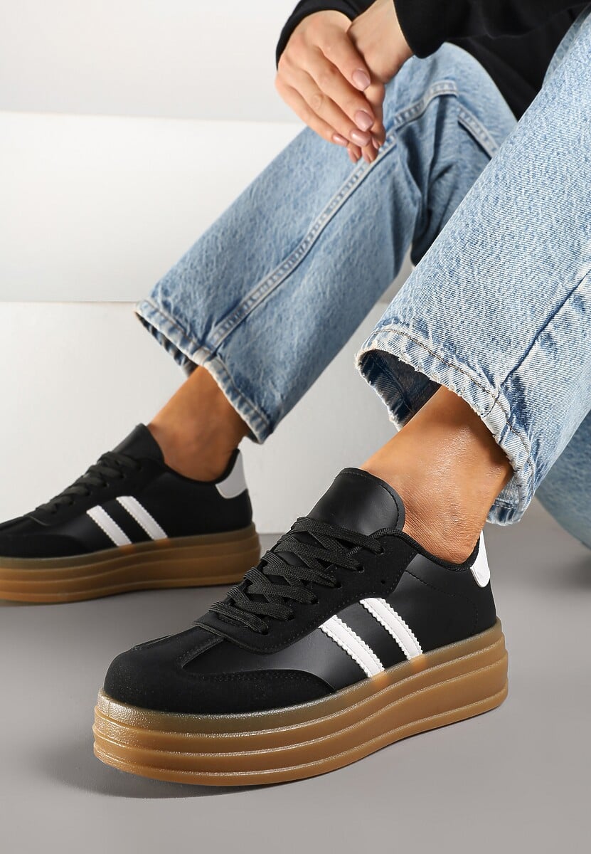 Beżowo-Szare Sneakersy w Stylu Tenisówki z Paskami Hirnelia