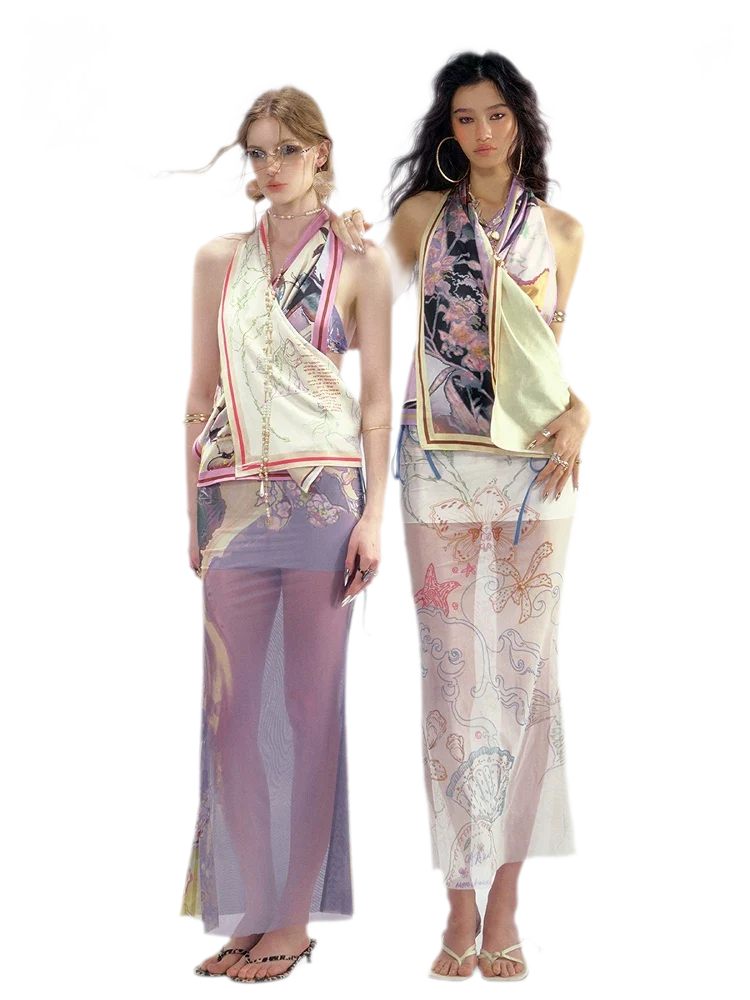 Island Climate Printed Mesh Camisole & Skirt Set