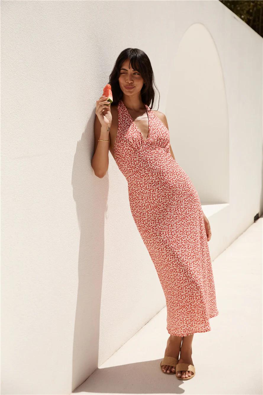 Island Dream Halter Maxi Dress Red