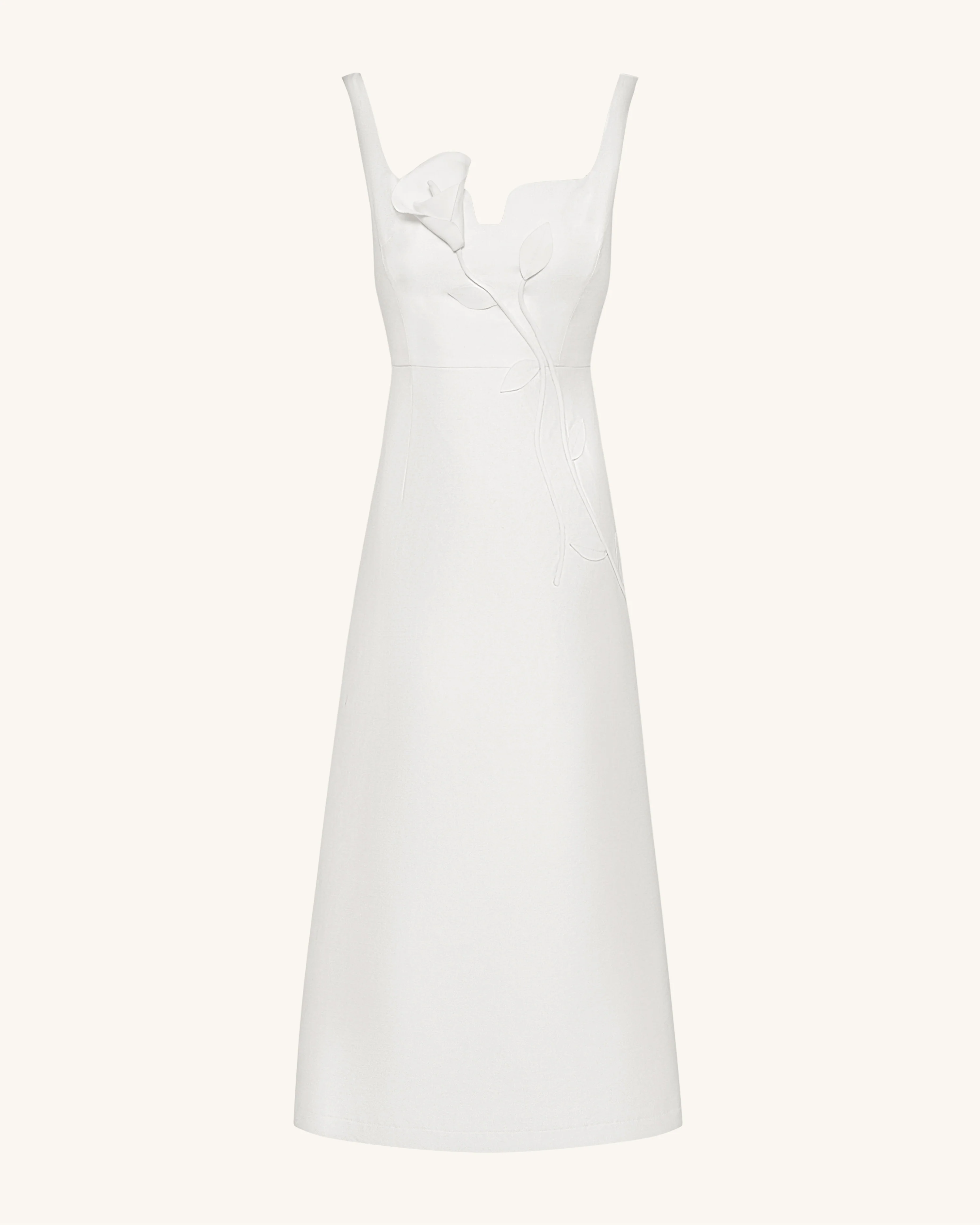 3D Vine-Appliqué Asymmetric Sweetheart Gown - White - FASHION NOB