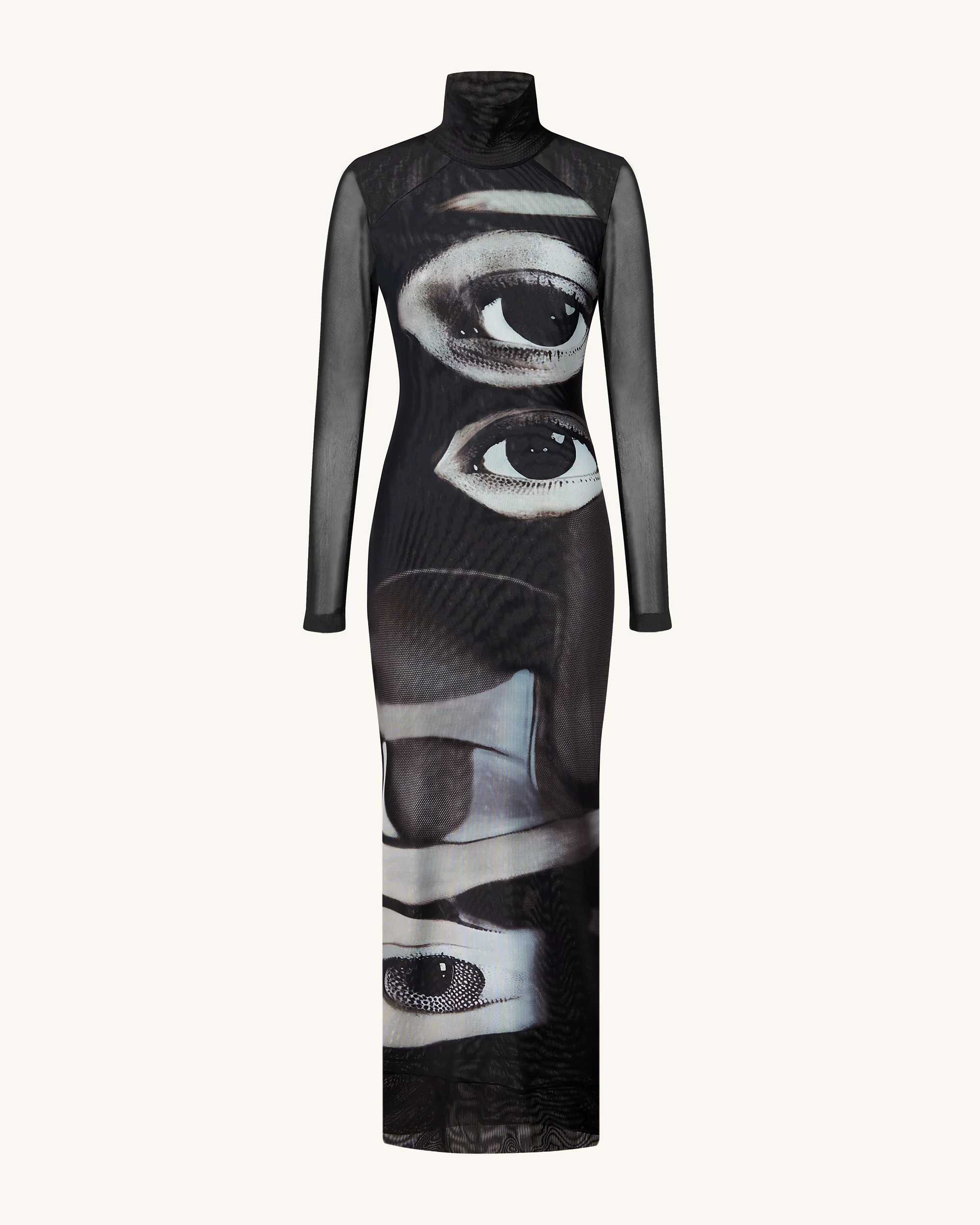 Sophia Eye Print Mesh Dress - Black/White - FASHION NOB