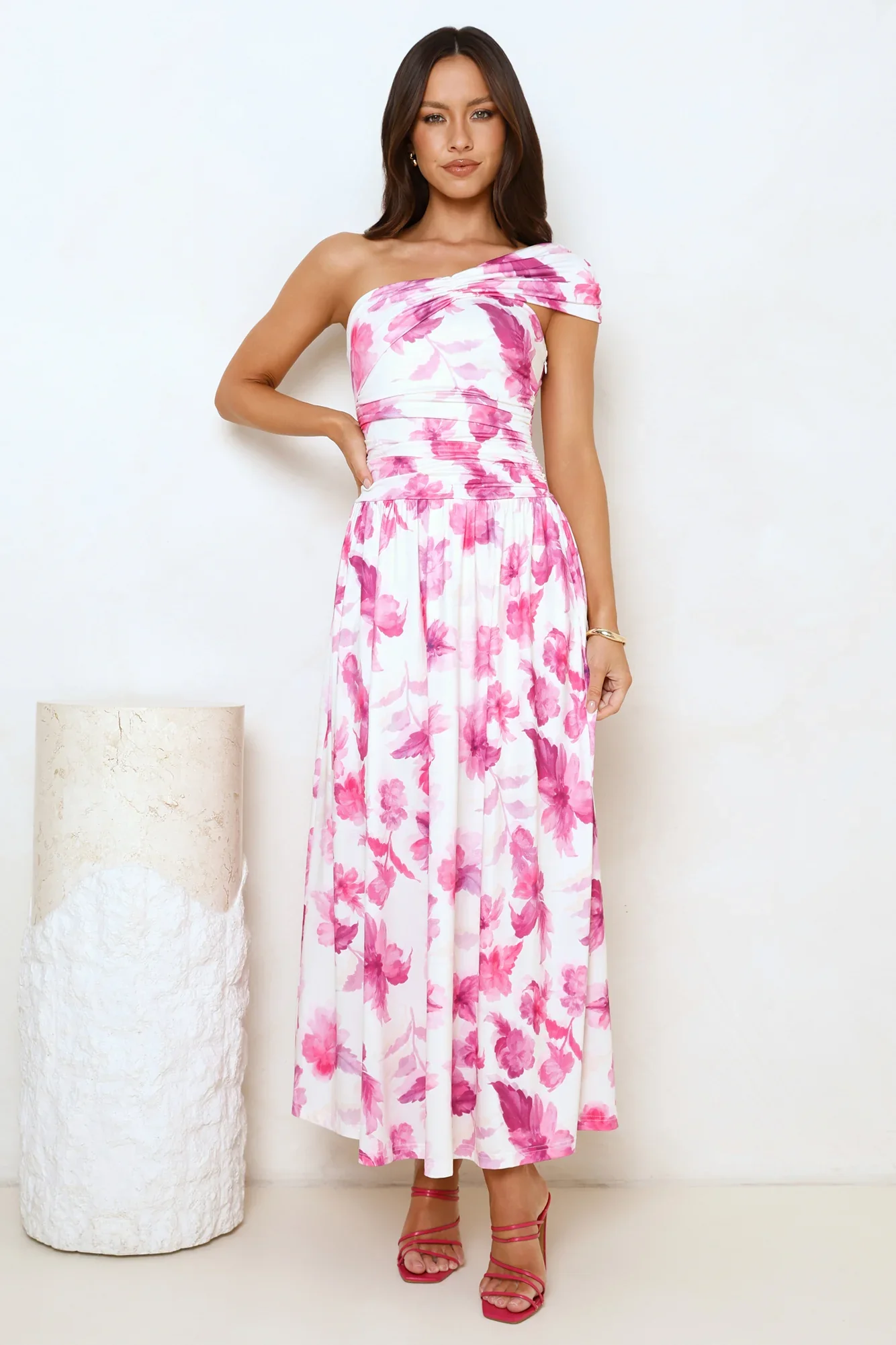 Subtle Luxe One Shoulder Maxi Dress Pink