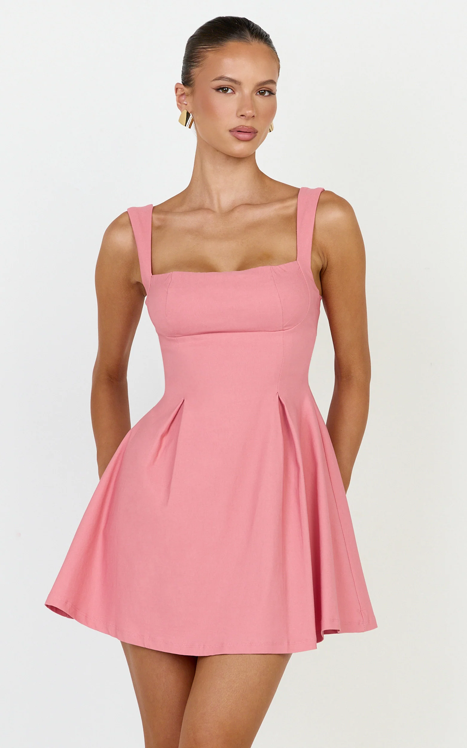 Ida Mini Dress - Wide Strap Straight Neck  Bow Back Dress in White