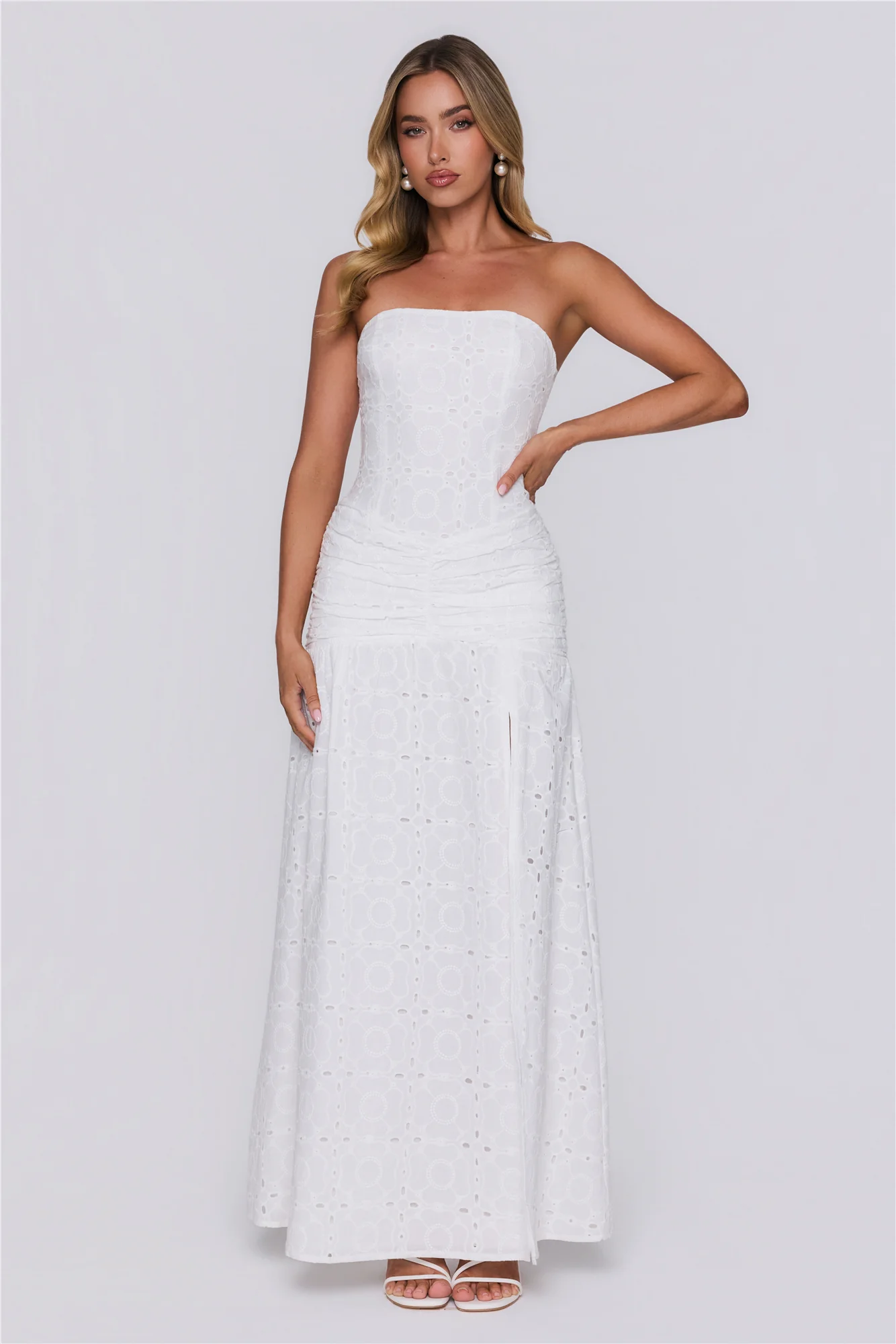Pastel Sunrise Strapless Maxi Dress White