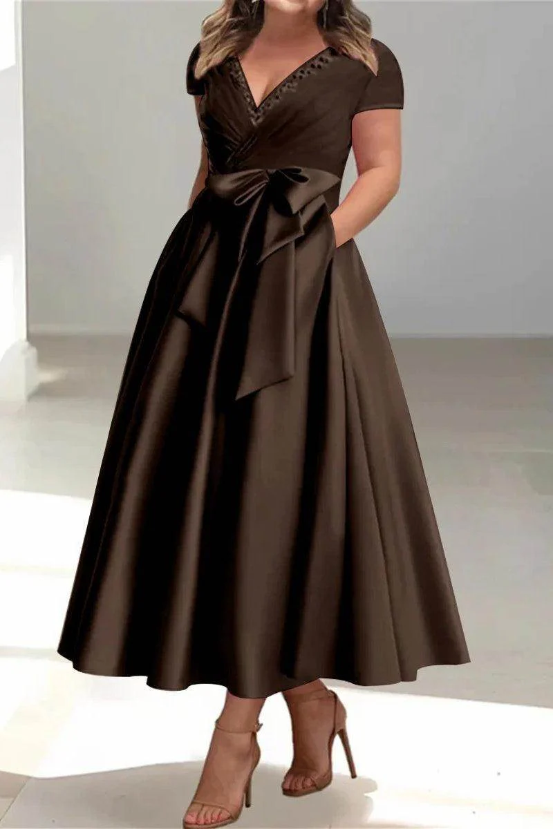 A Line V-Neck Mother of the Bride Dresses with Pockets CM0350