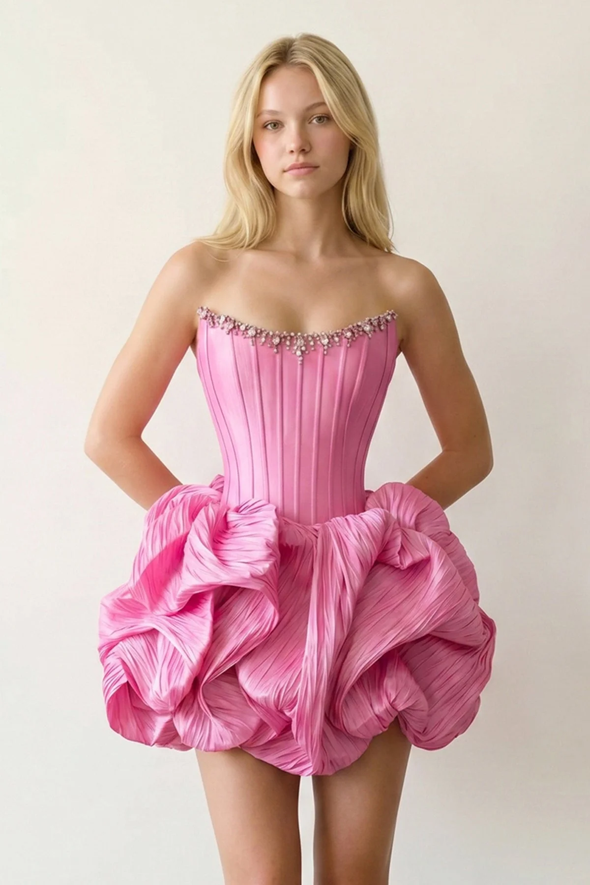 Black Bubble Hem Strapless Basque Waist Homecoming Dress With Beading