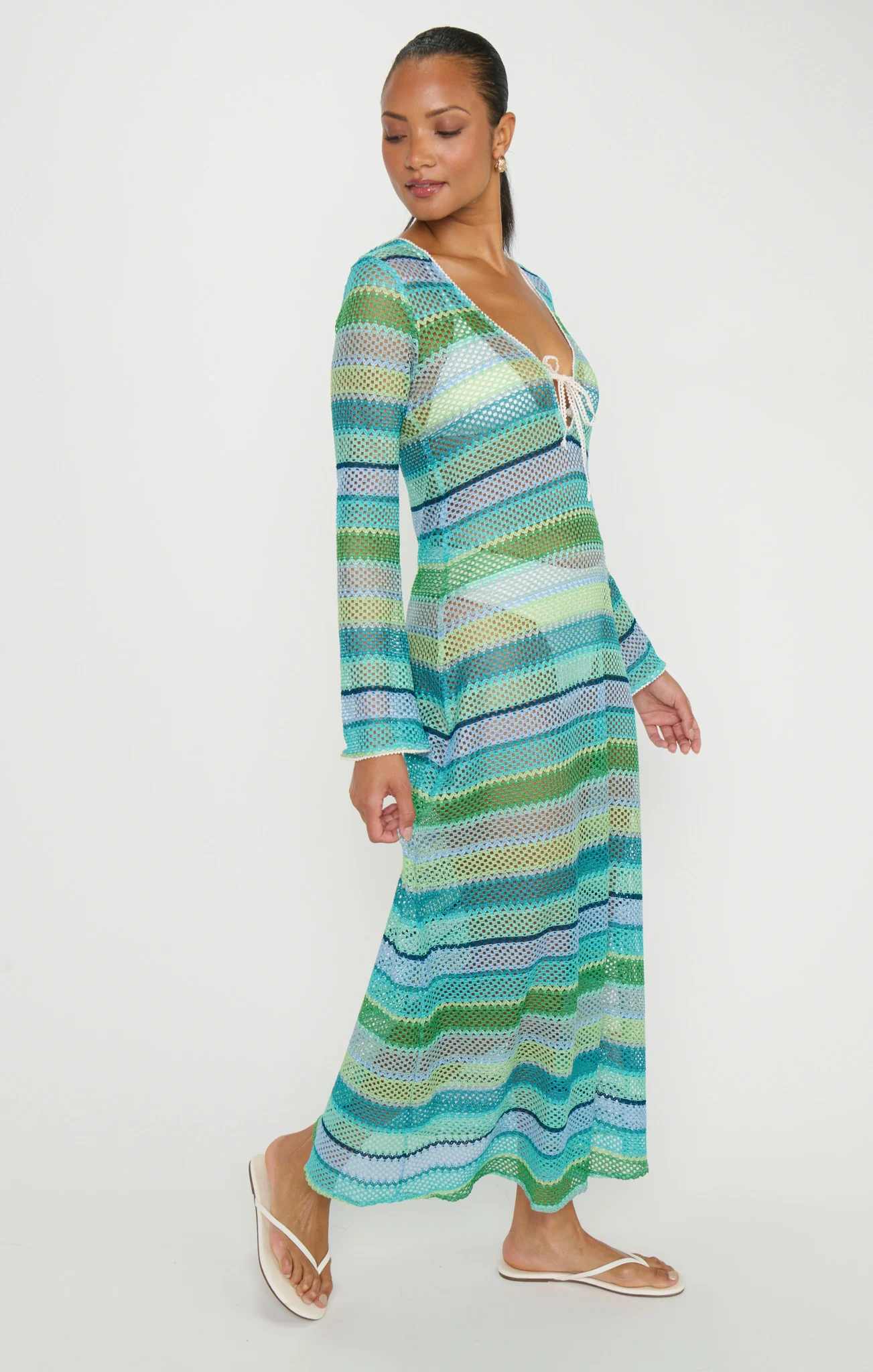 Vacay Coverup ~ Green Multi Stripe Crochet