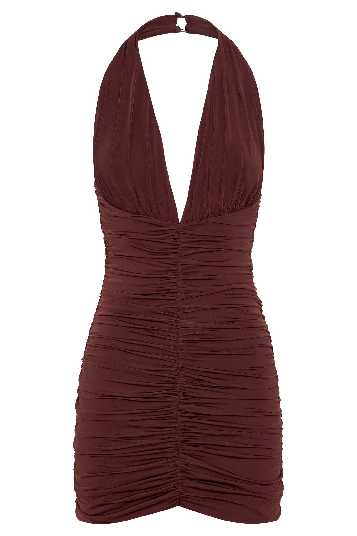 Fleur Ruched Slinky Mini Dress - Mahogany
