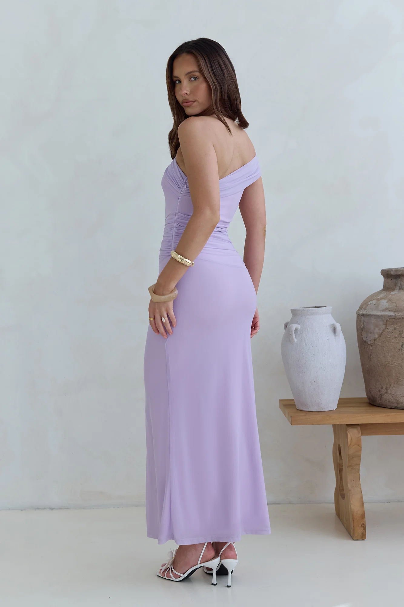 Dahlia One Shoulder Mesh Maxi Dress Lilac - luluinthesky