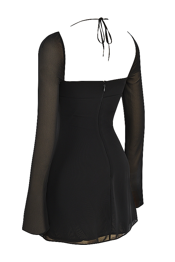 Black Chiffon Halter Mini Dress