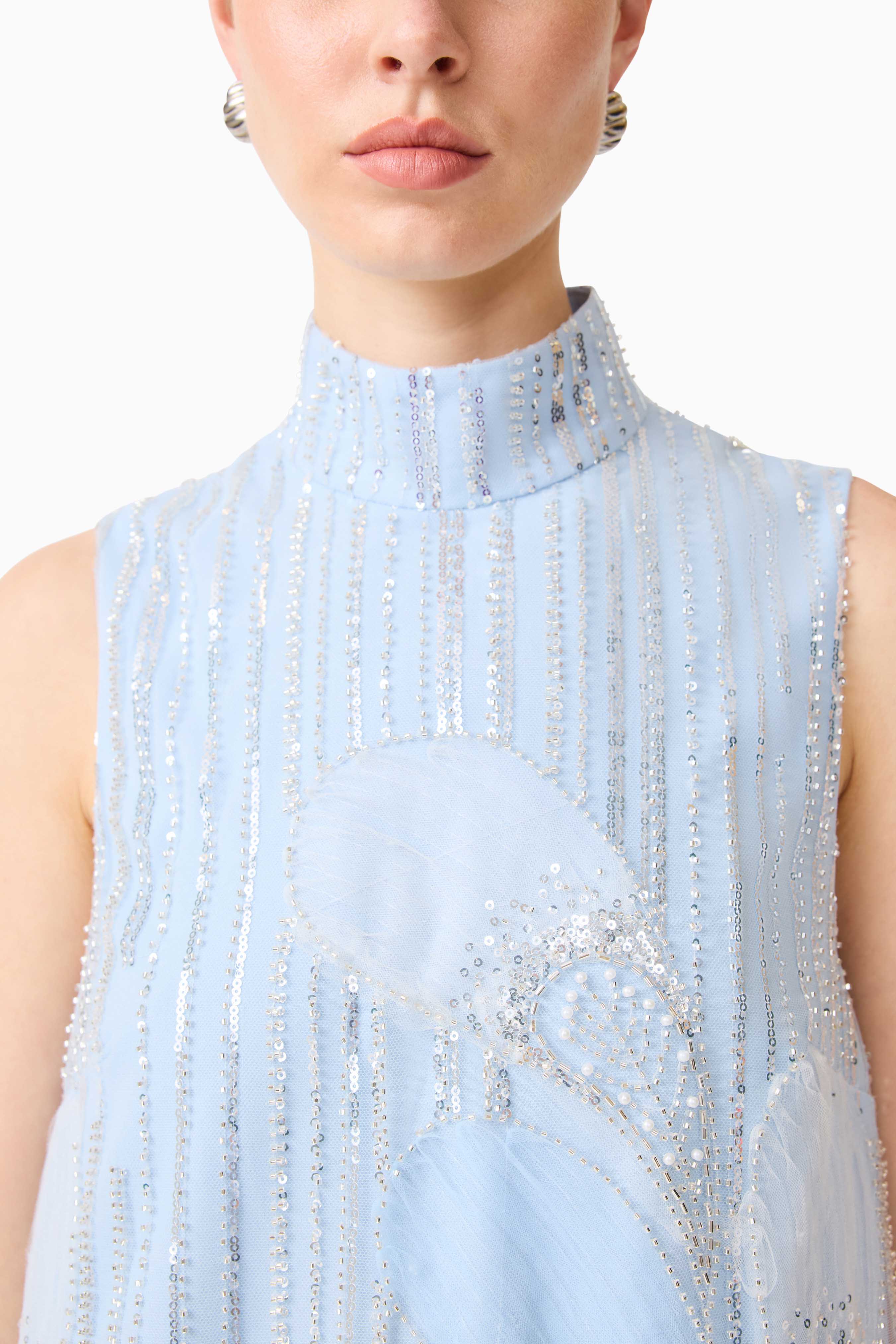 Annabelle Embellished Shift Mini Dress in Blue