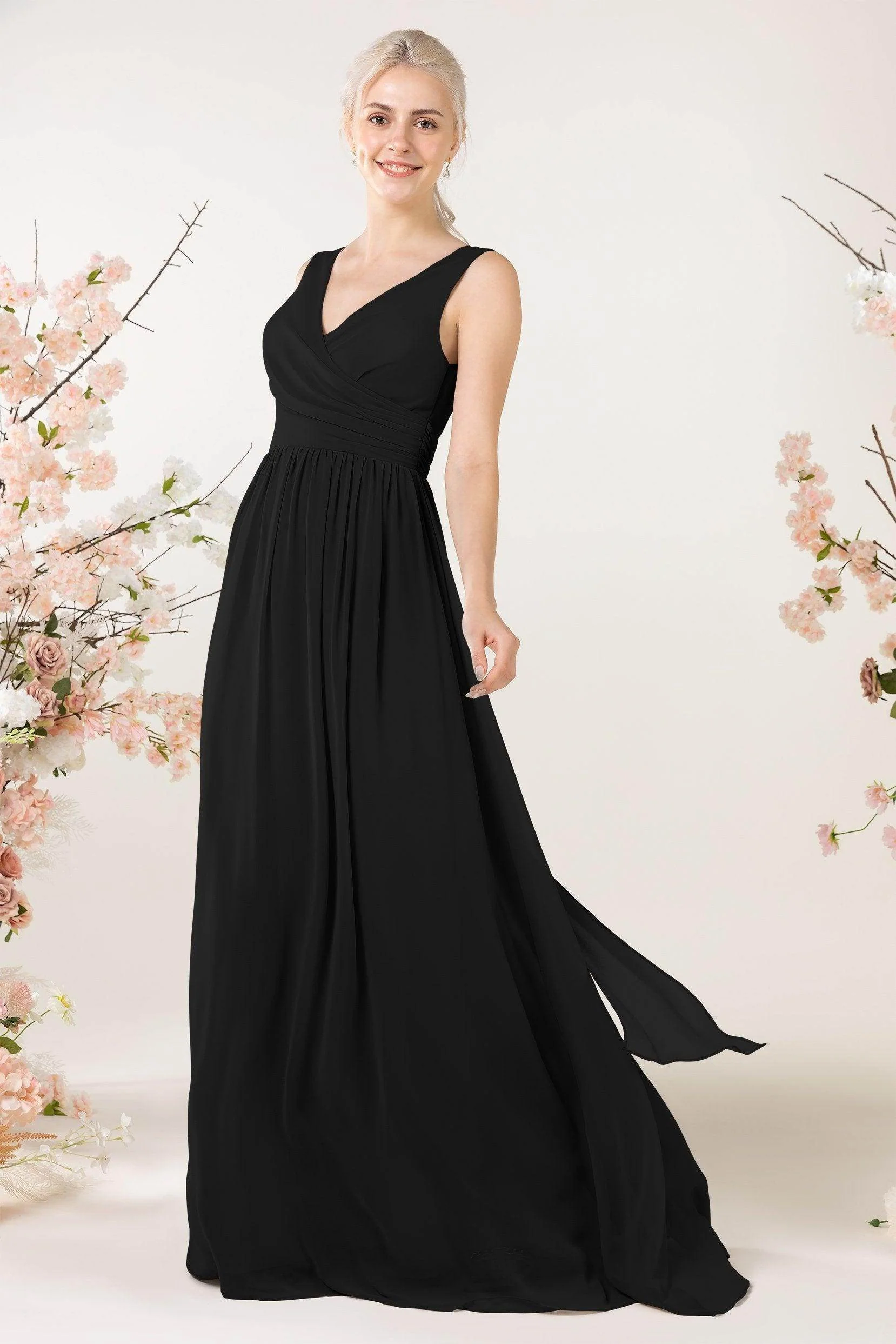 A-Line Sweep-Brush Train Chiffon Bridesmaid Dress CB0456