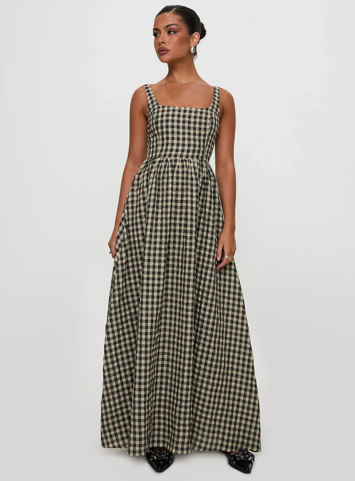 Cartmel Check Maxi Dress Black / Cream - luluinthesky