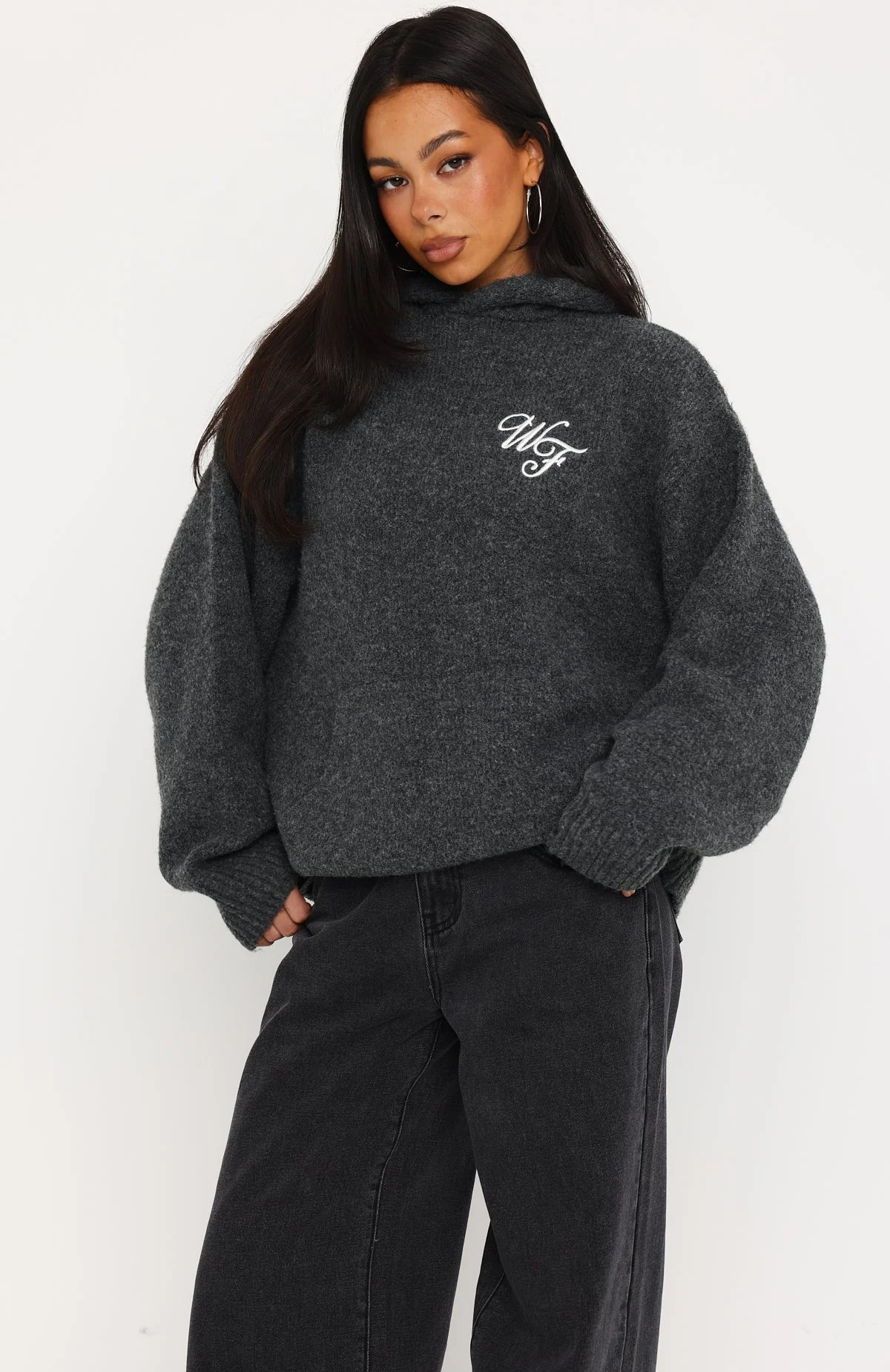 Benedita Hooded Knit Sweater Grey