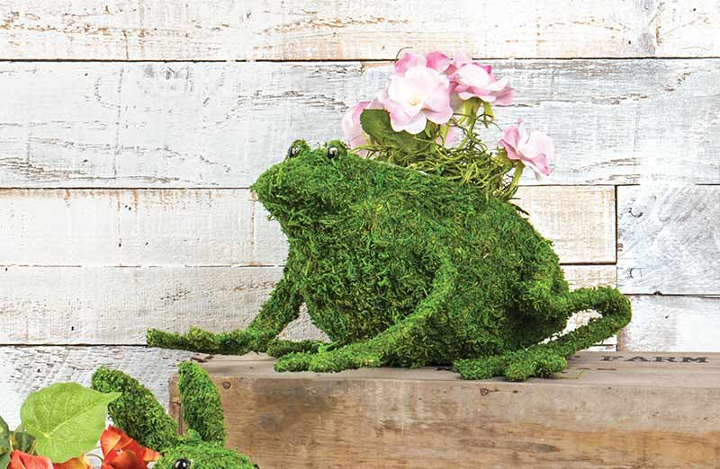 *LARGE* Bunny and Frog Moss Covered Planter