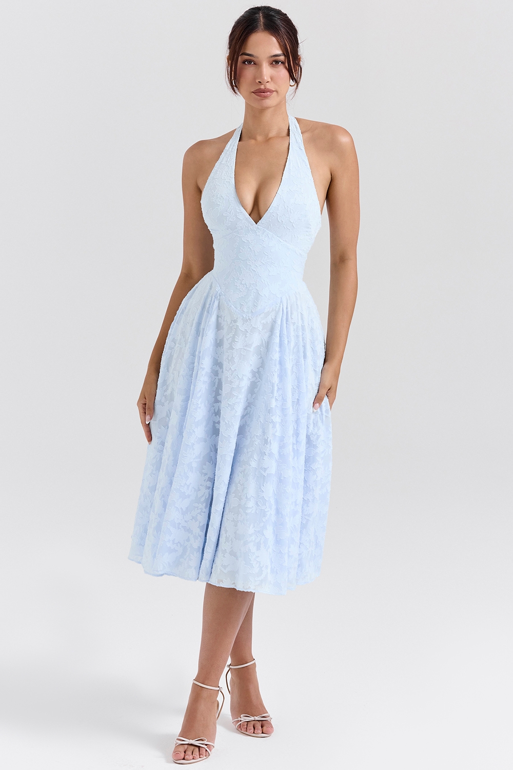 bluebell floral jacquard halter midi dress