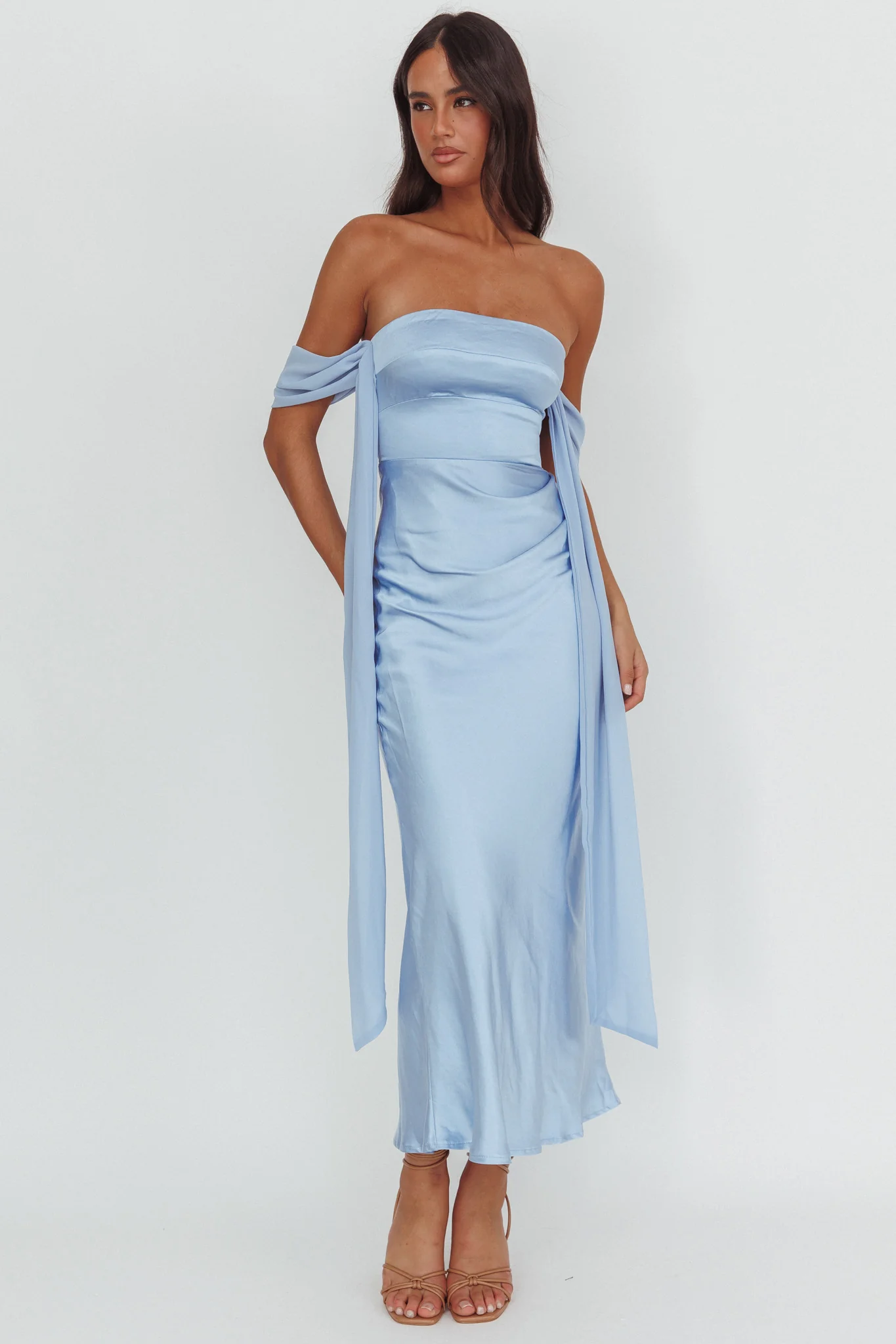 Odayah Draped Sleeve Maxi Dress Blue - luluinthesky
