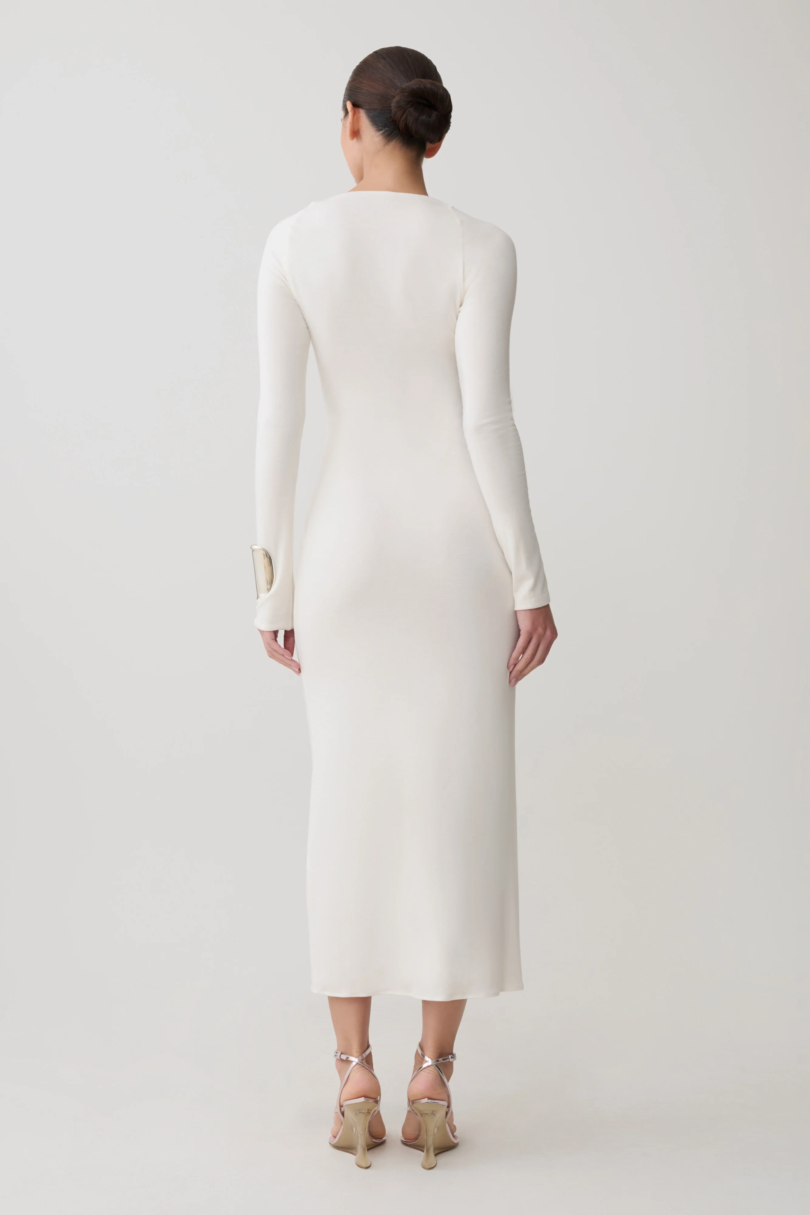 Freja Long Sleeve Wool Midi Dress - White