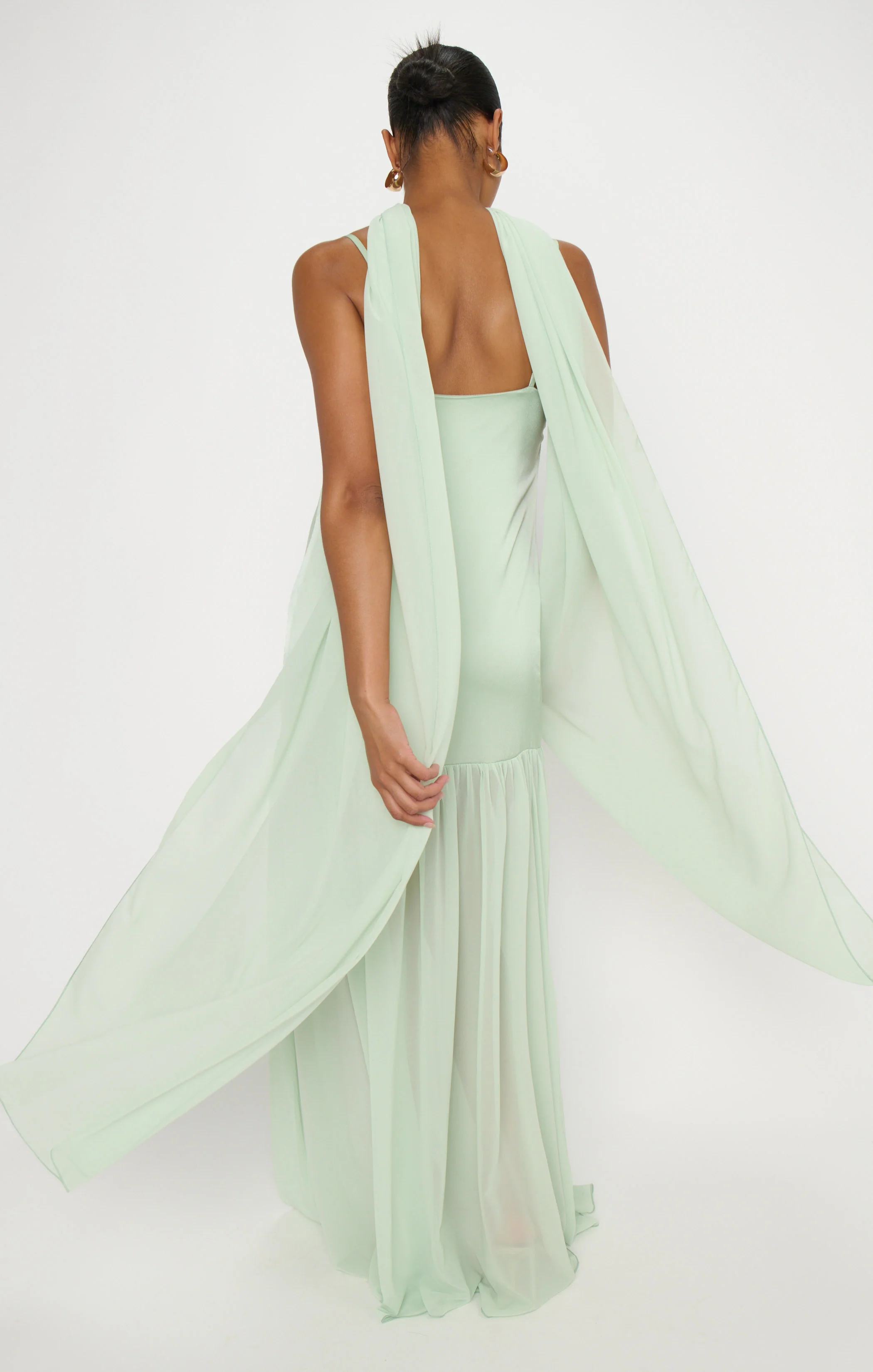 Dalia Maxi Dress ~ Pistachio Luxe Satin