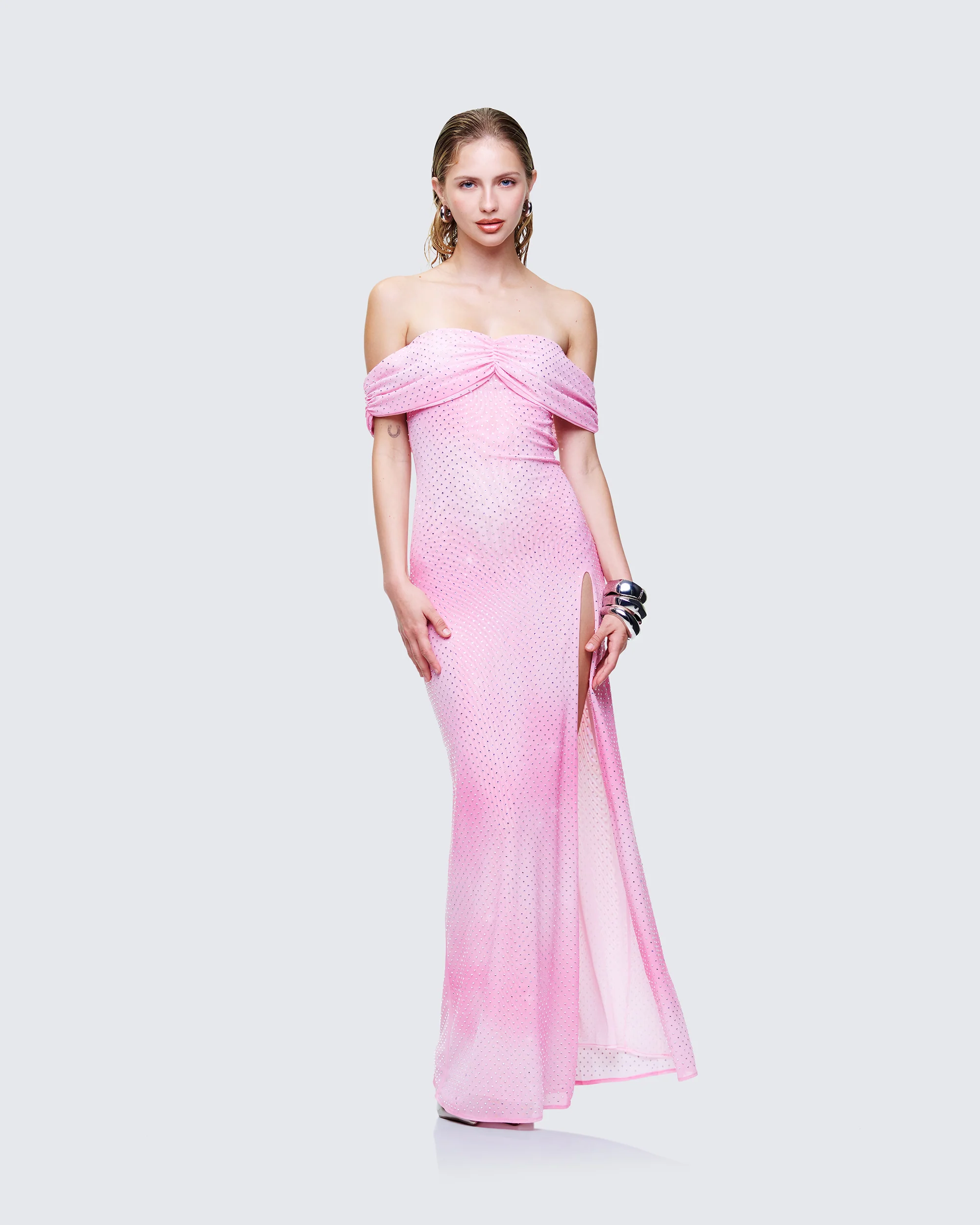 Maela Pink Diamanté Maxi Dress