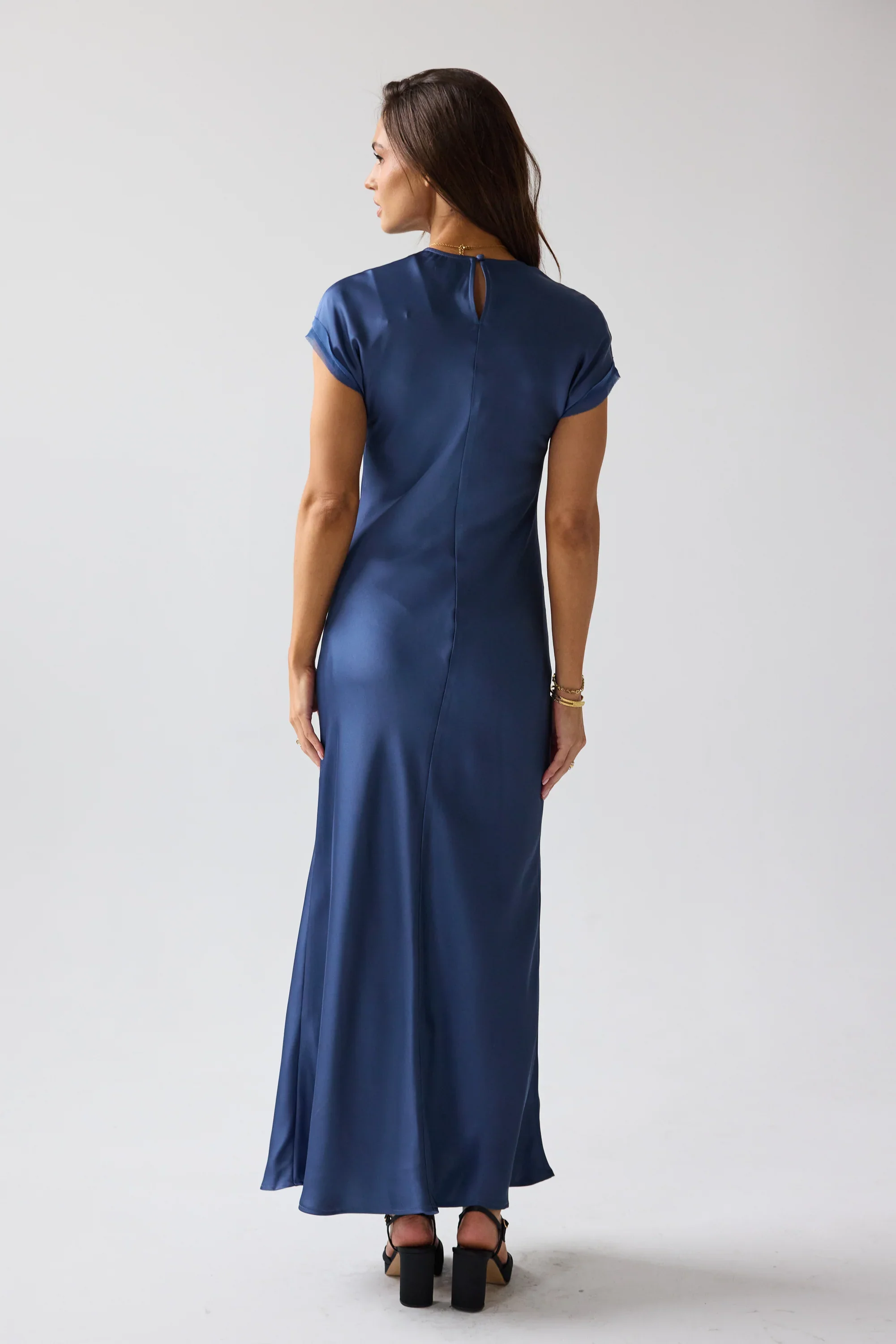 Hanna Satin Maxi Dress in Blue