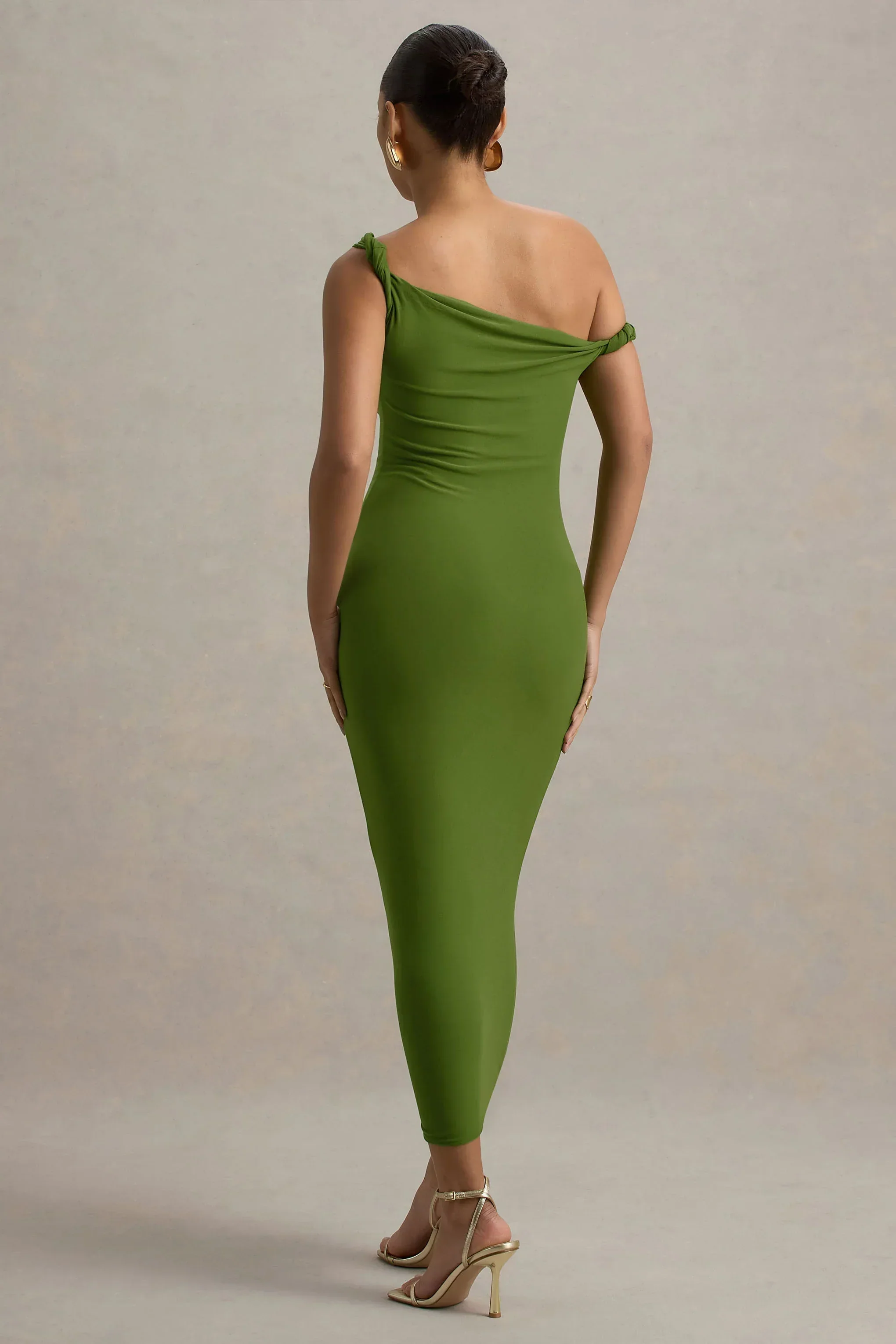 Salome | Green Twisted Asymmetric Midi Dress