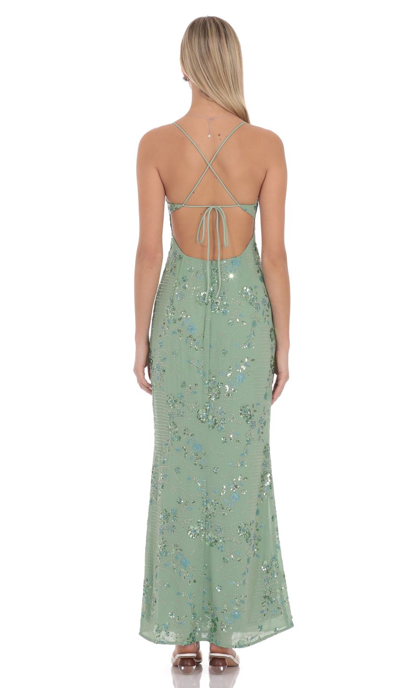 Lilia Embellished Maxi Dress in Green