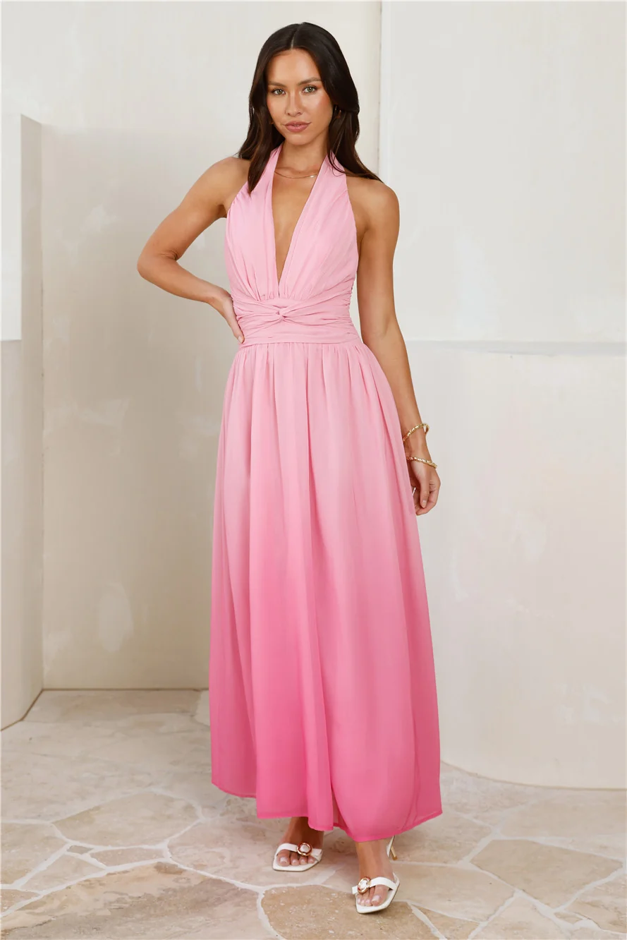 Kiss And Tell Halter Maxi Dress Pink