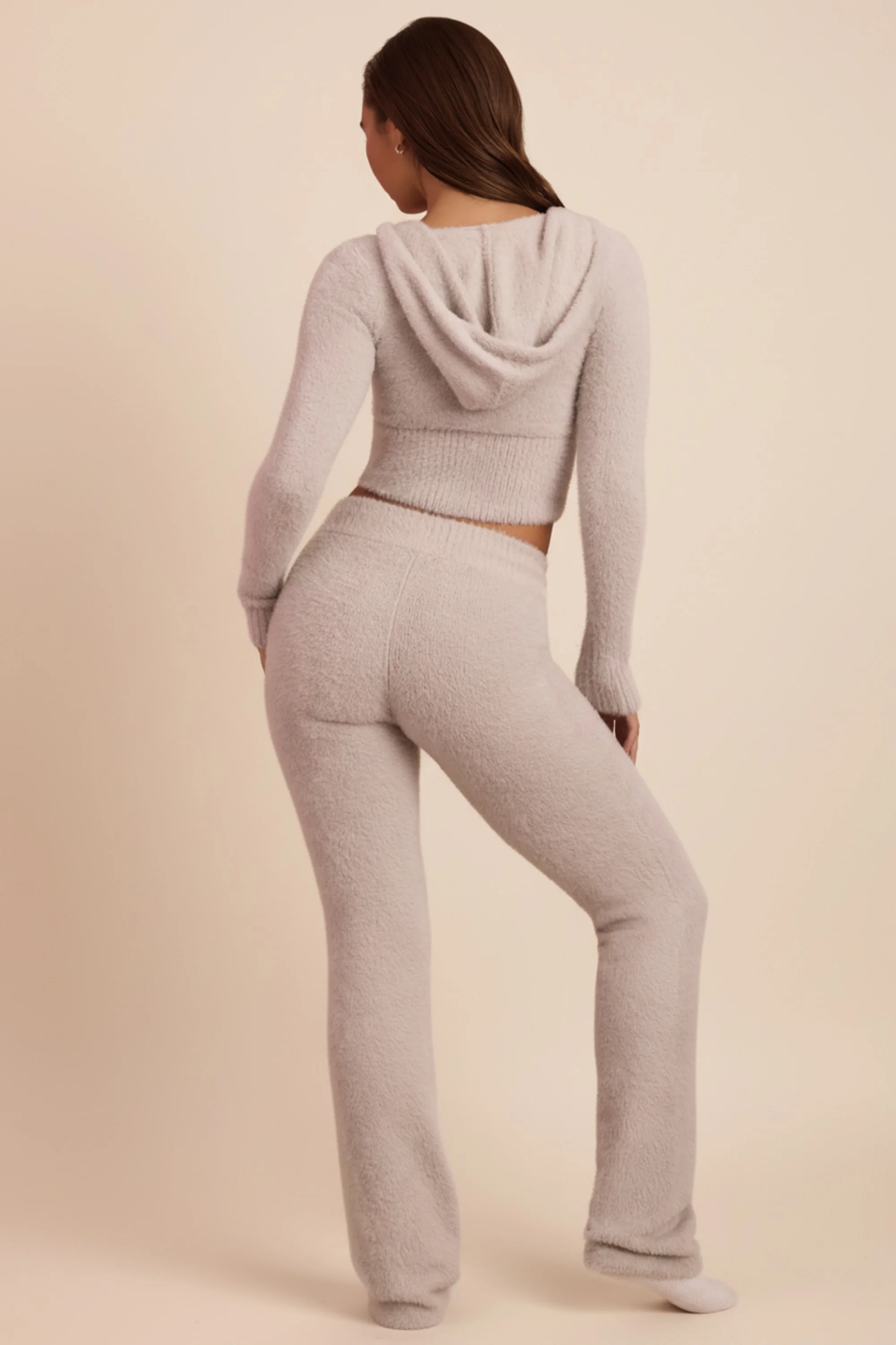 Fluffy Knit Wide-Leg Trousers in Cloud Grey