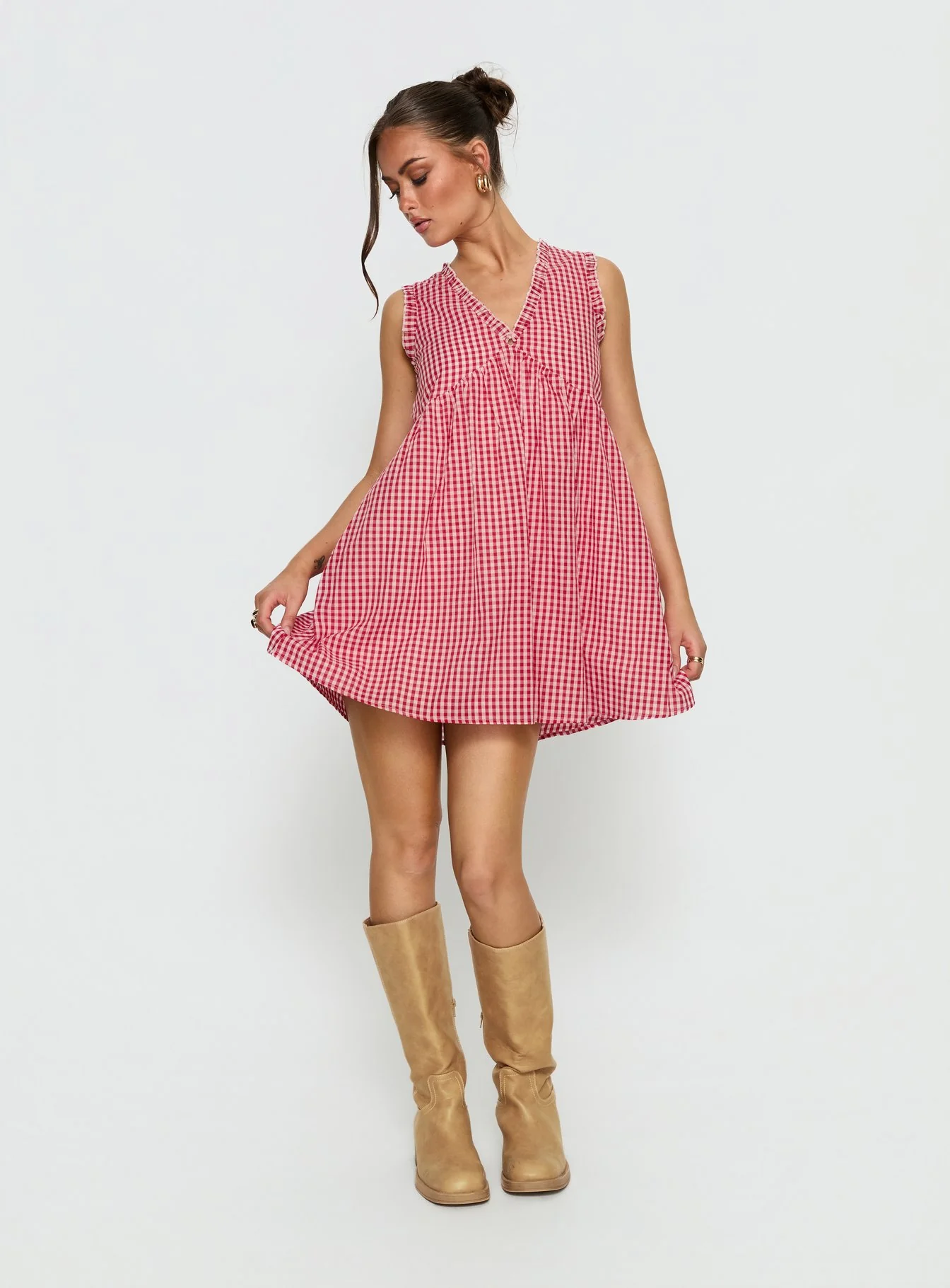 Akacia Babydoll Mini Dress Red Gingham