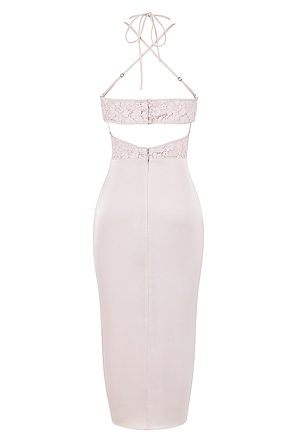 Crystal Satin And Lace Midi Dress