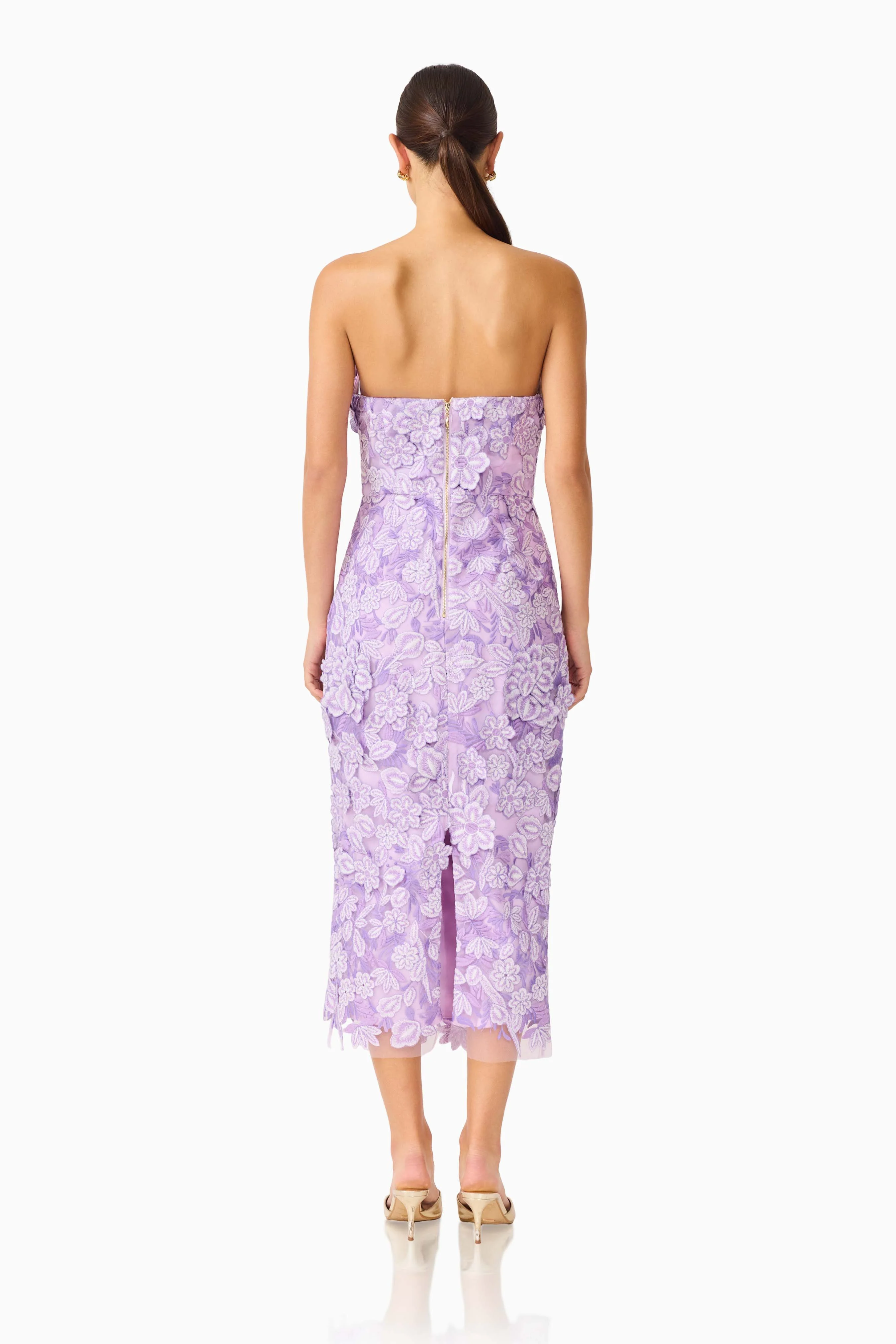 Roseate Strapless Midi Dress in Purple