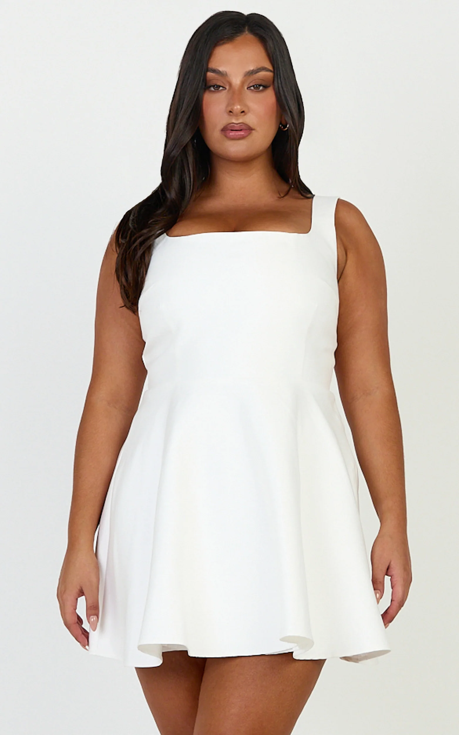 Talia Mini Dress - Scoop Neck Fit And Flare Dres in White