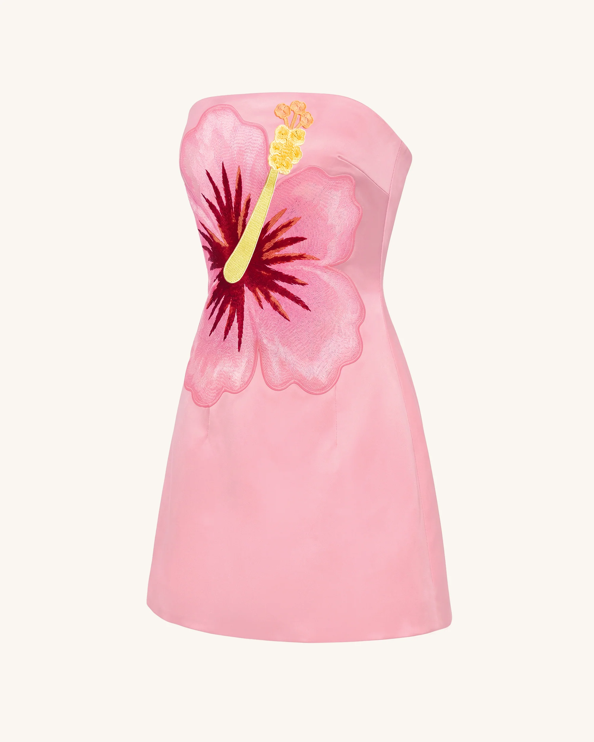 Hibiscus Embroidered Bandeau Mini Dress - Pink - FASHION NOB