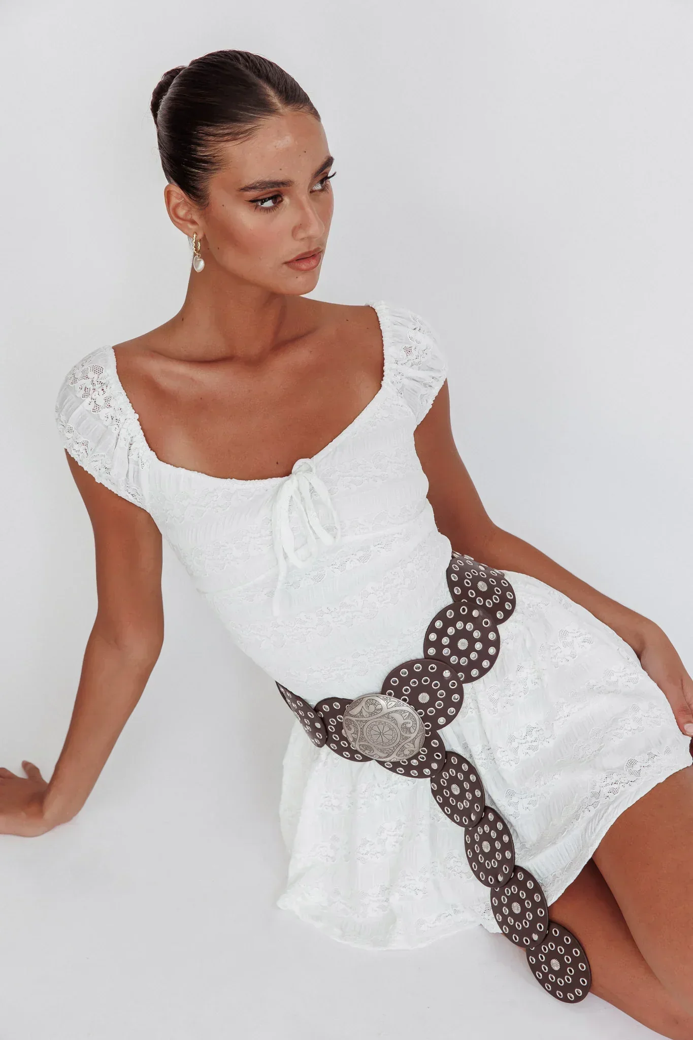 Mirela Cap Sleeve Lace Mini Dress White