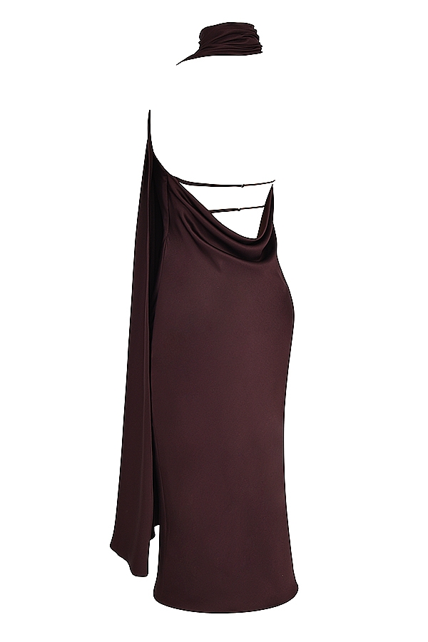 Chocolate Wrap Neck Midi Dress